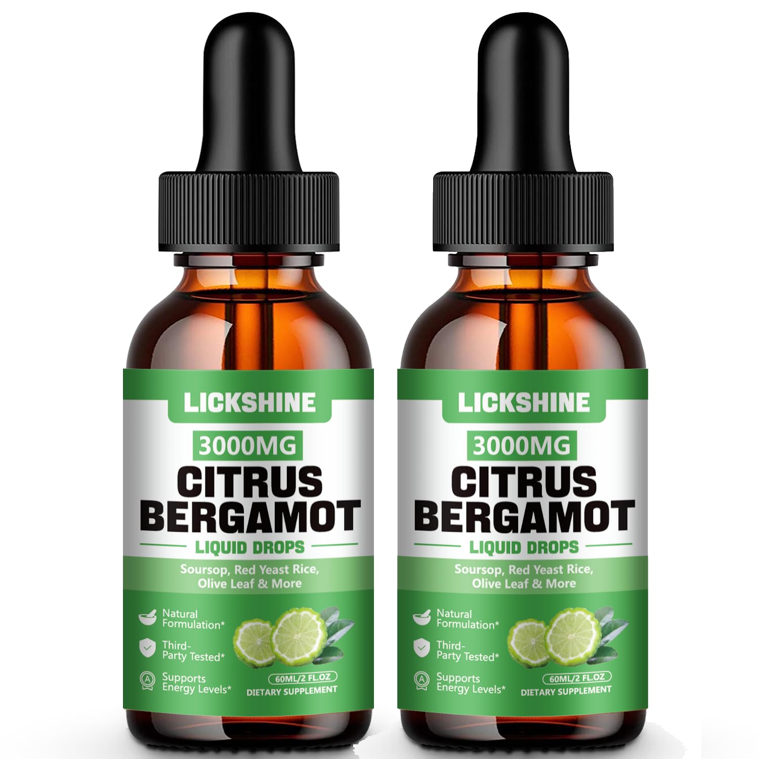 Lickshine 2 Pack Citrus Bergamot Liquid Drops – High Absorption & Cholesterol Support (4 oz)