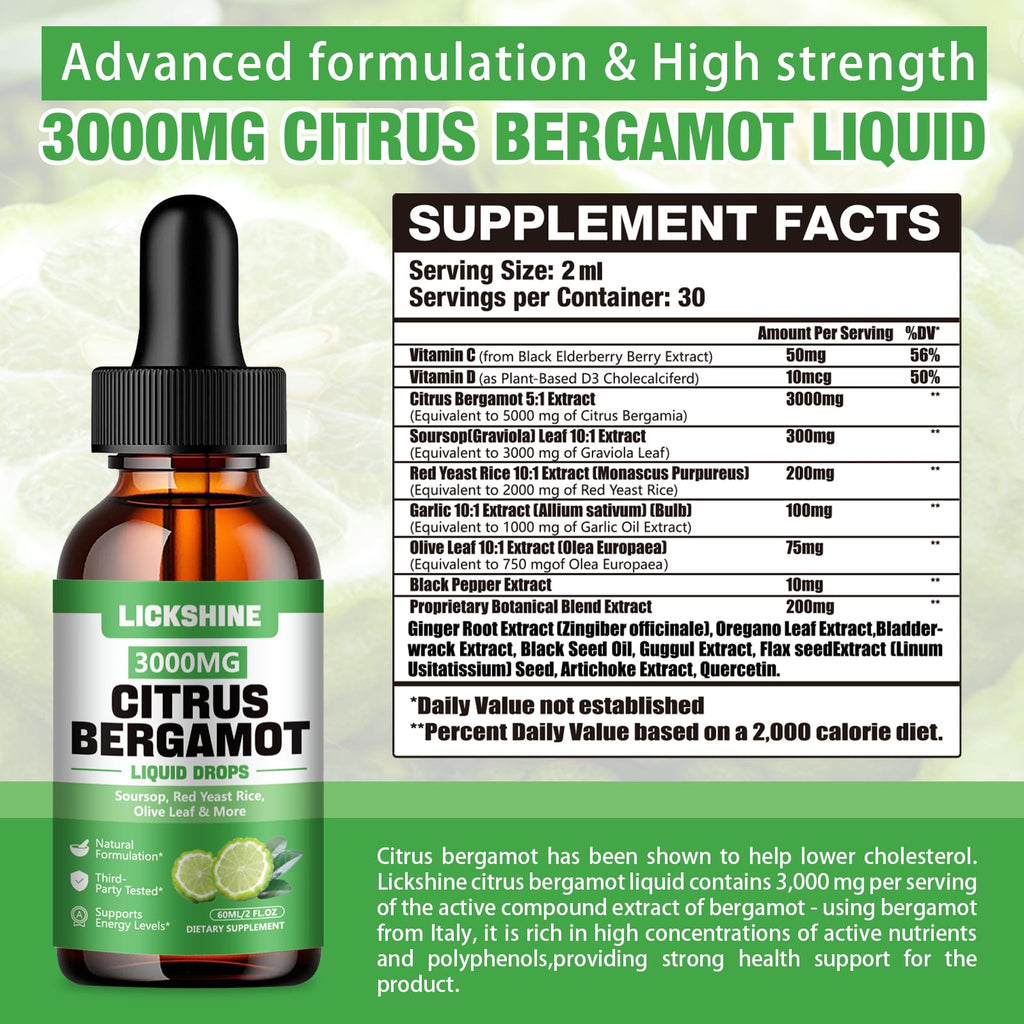 Lickshine 2 Pack Citrus Bergamot Liquid Drops – High Absorption & Cholesterol Support (4 oz)