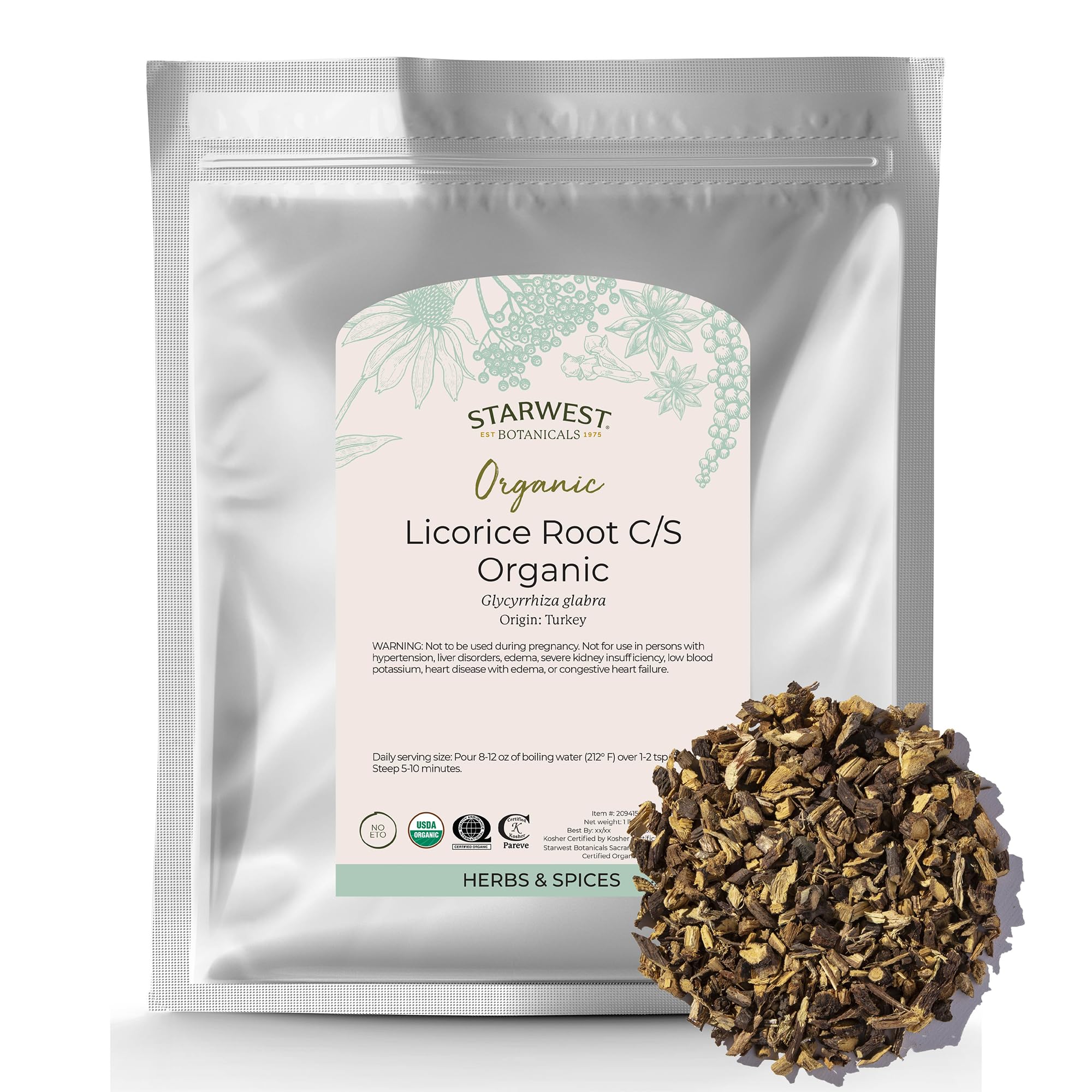 Starwest Organic Licorice Root (Cut & Sifted) - Kosher, Non-GMO, 1 lb Bulk