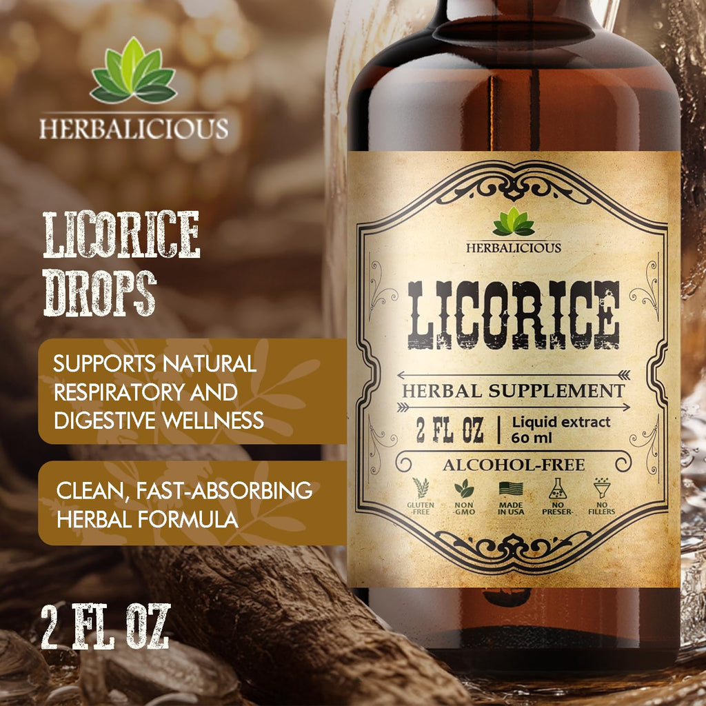 HERBALICIOUS Licorice Root Extract – Organic Liquid Herbal Extract, 2 oz | Vegan, Non-GMO, Gluten-Free