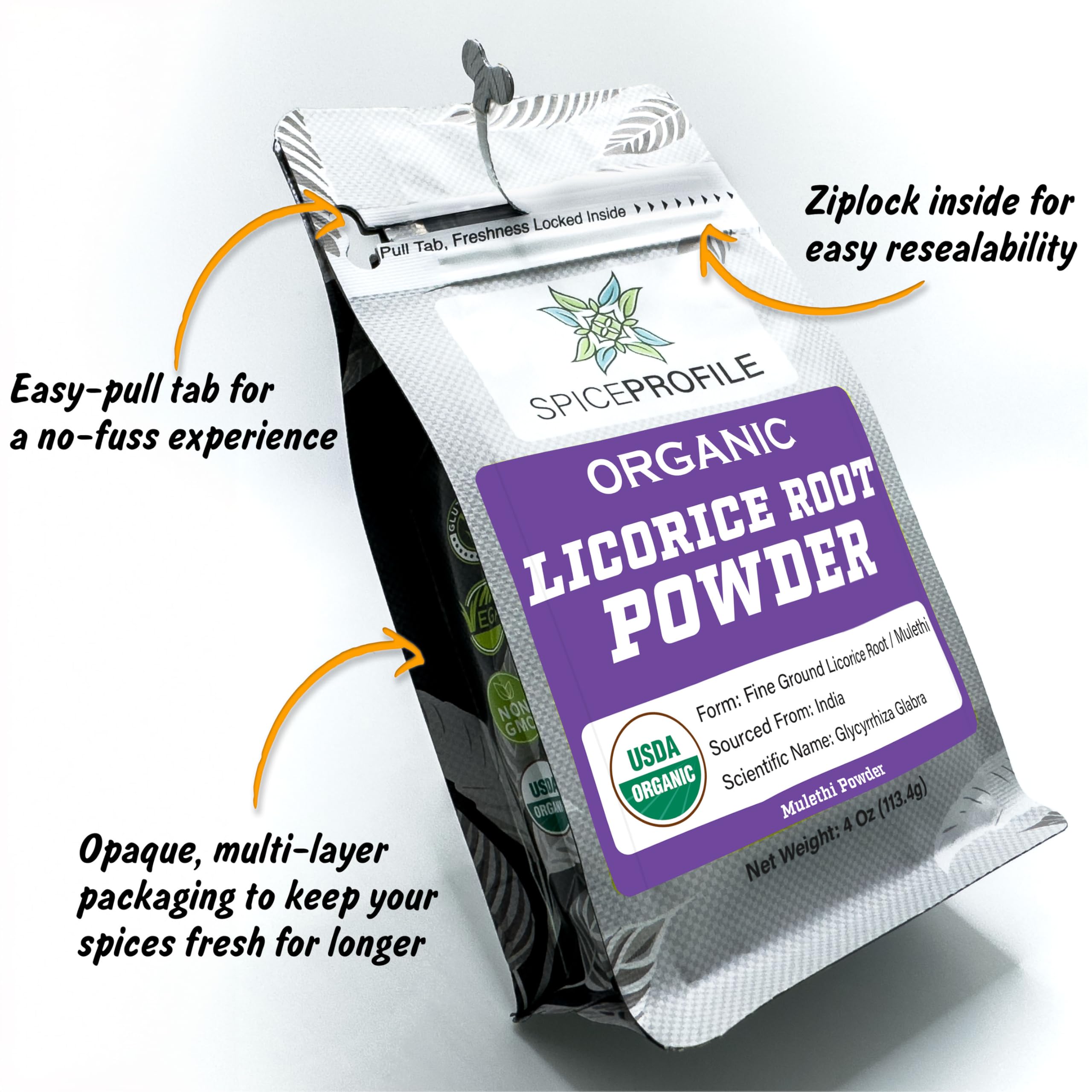 USDA Organic Licorice Root Powder – Lab Tested, 4oz Resealable Pouch