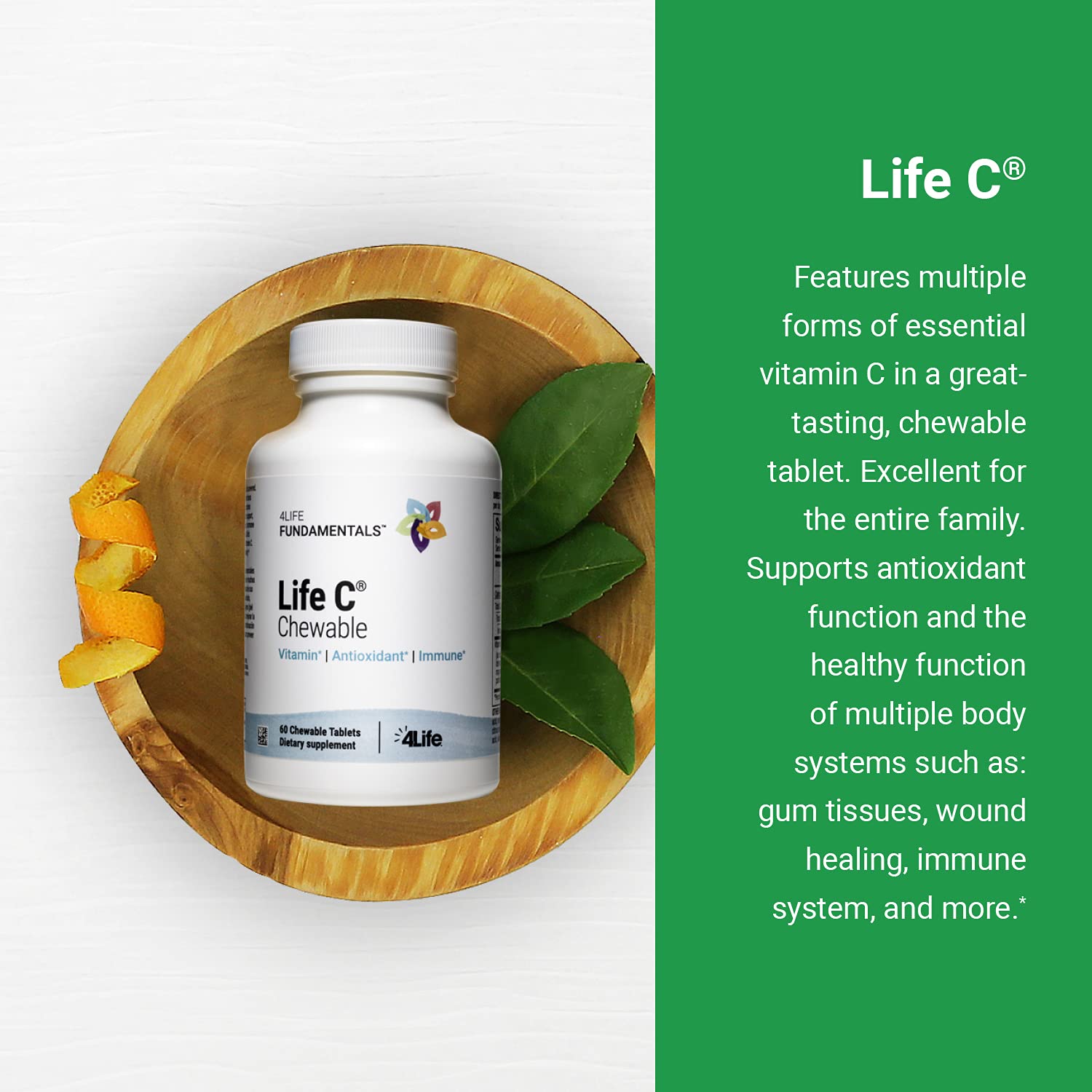 4Life Life C Vitamin C – 7 Active Forms for Immune Support (Citrus) | 60 Chewables