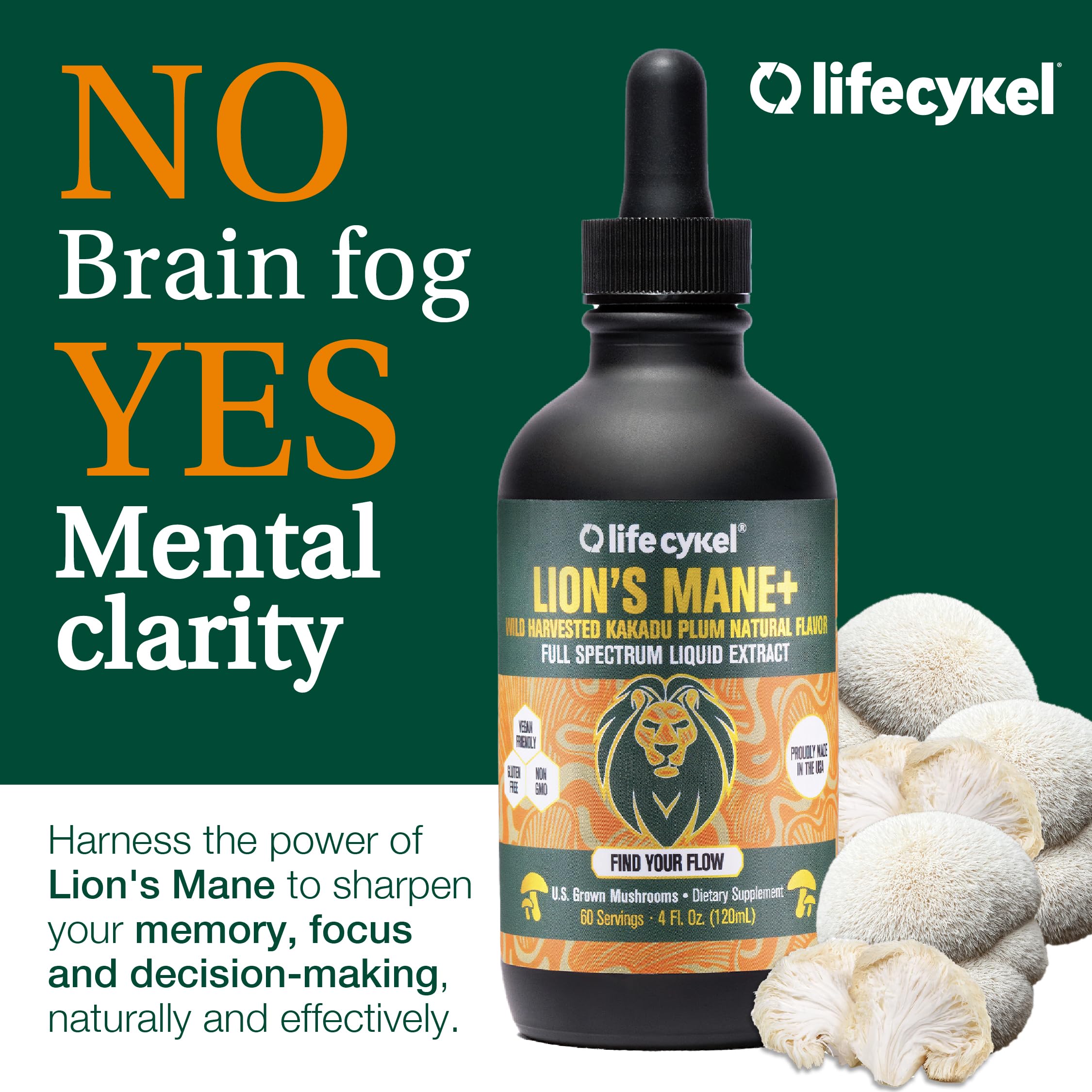 Life Cykel Professional Athletes Pack – Reishi, Lion's Mane & Cordyceps Full-Spectrum Mushroom Tincture | Vegan, Non-GMO