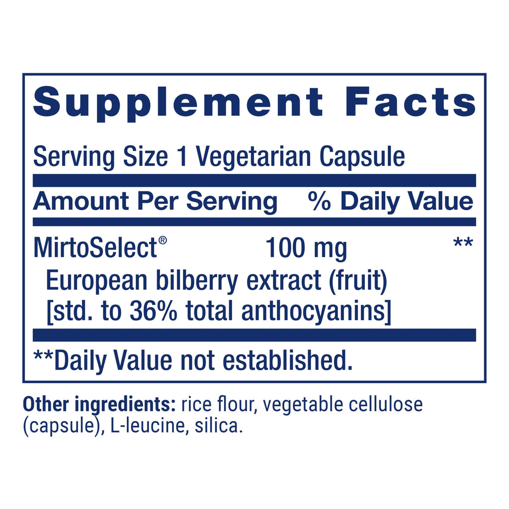 Life Extension European Bilberry Extract 100 mg | MirtoSelect Vaccinium myrtillus | Eye Health, Circulation, 90 Capsules