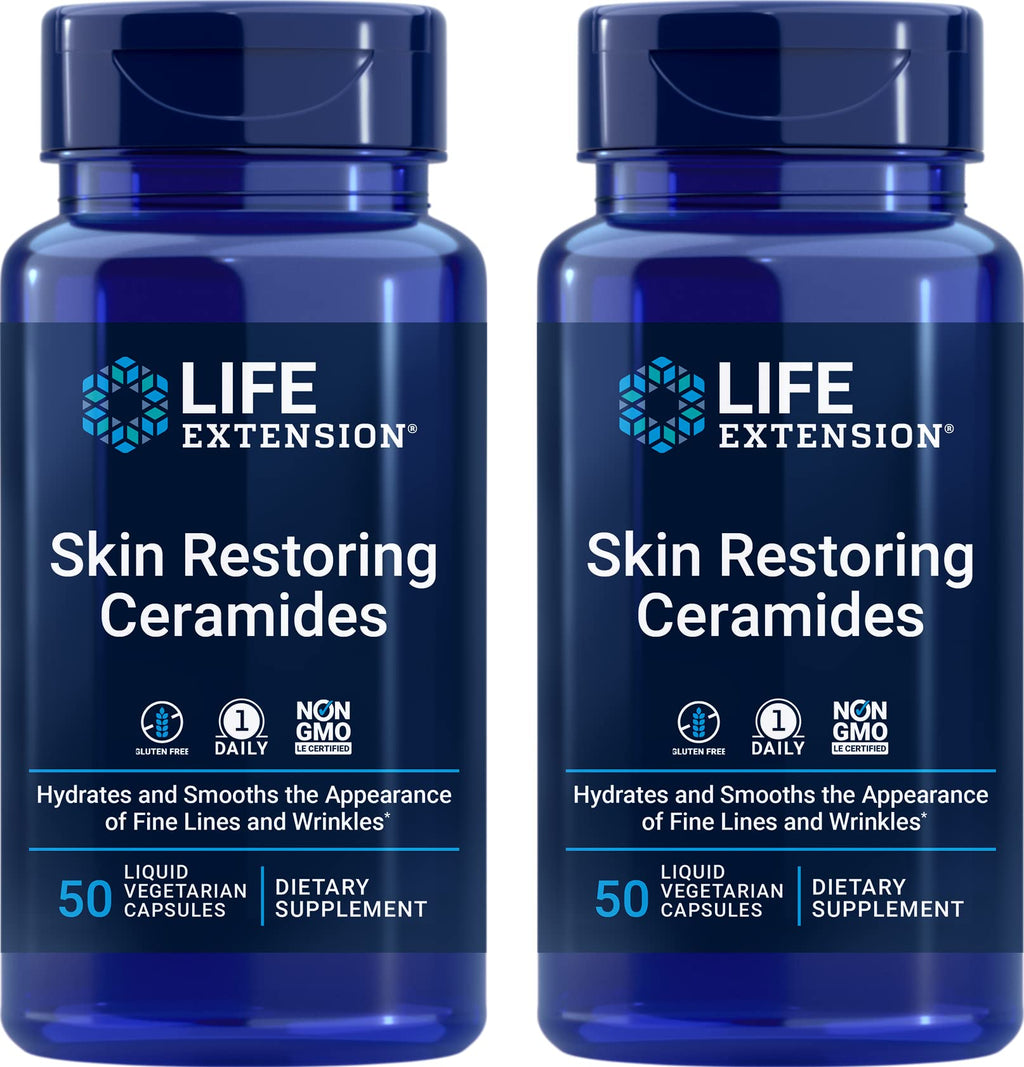 Life Extension Skin Restoring Ceramides – 2 x 50 Liquid Veg Caps | Non-GMO, Vegetarian