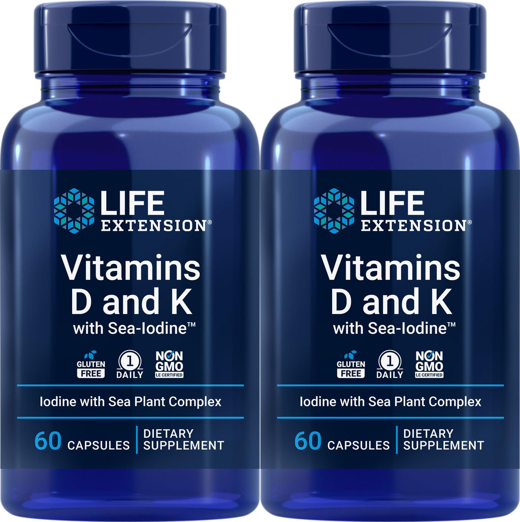 Life Extension Vitamin D & K with Sea-Iodine - 60 Capsules (2-Pack)