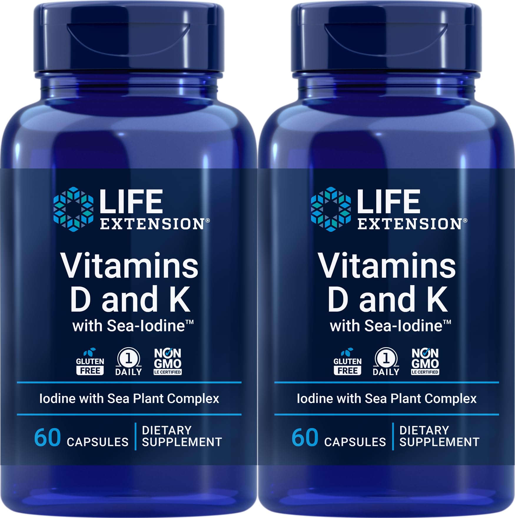 Life Extension Vitamin D & K with Sea-Iodine - 60 Capsules (2-Pack)