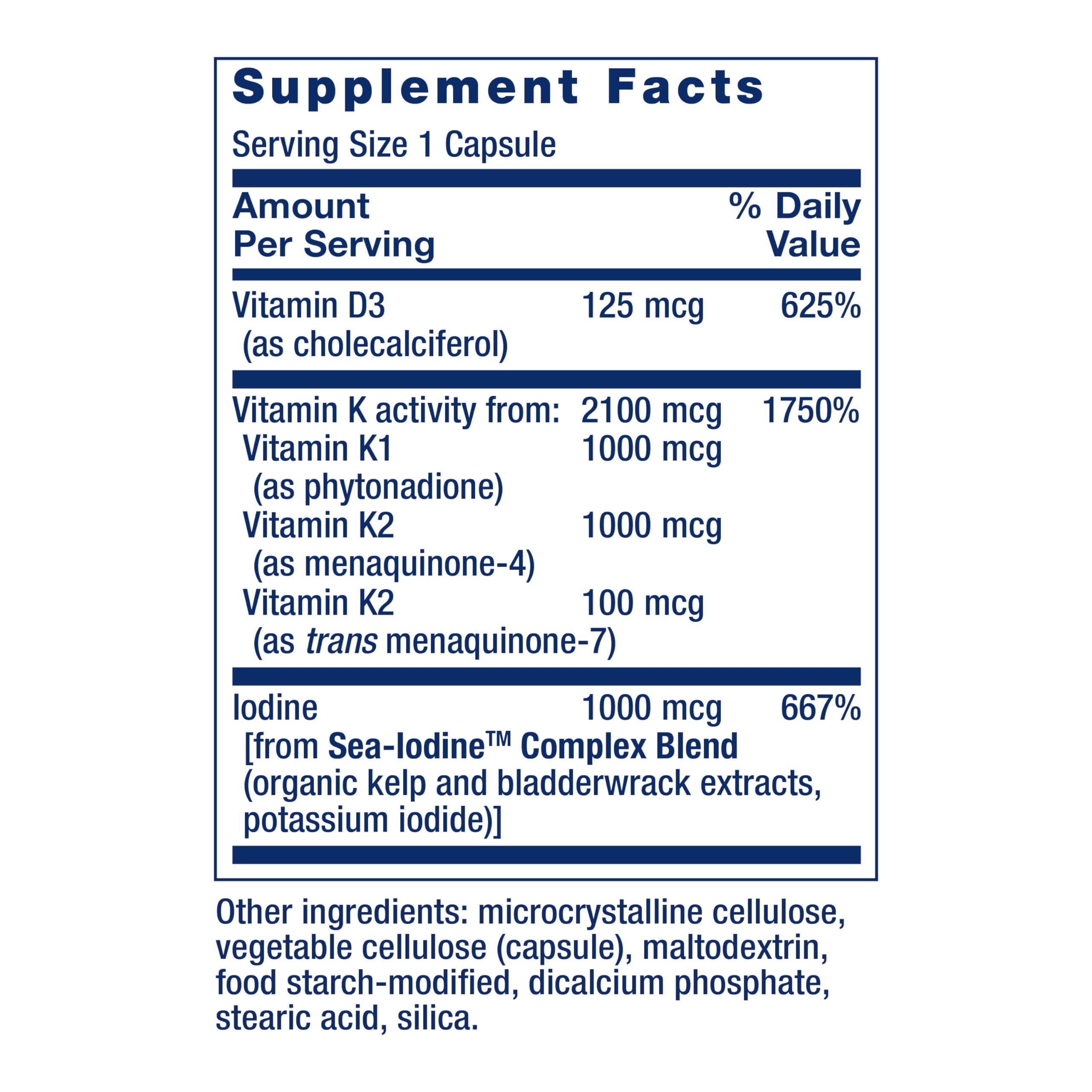 Life Extension Vitamin D3 & K2 with SeaIodine – Bone, Brain & Thyroid Support (Non-GMO, Gluten Free) | 60 Count