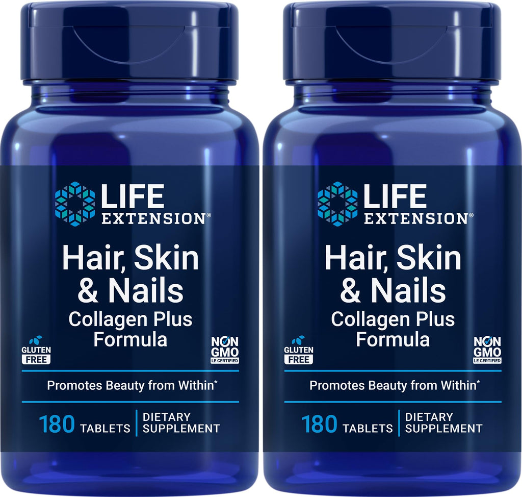 Life Extension Hair, Skin & Nails Collagen Plus Formula | 180 Tablets Pack of 2