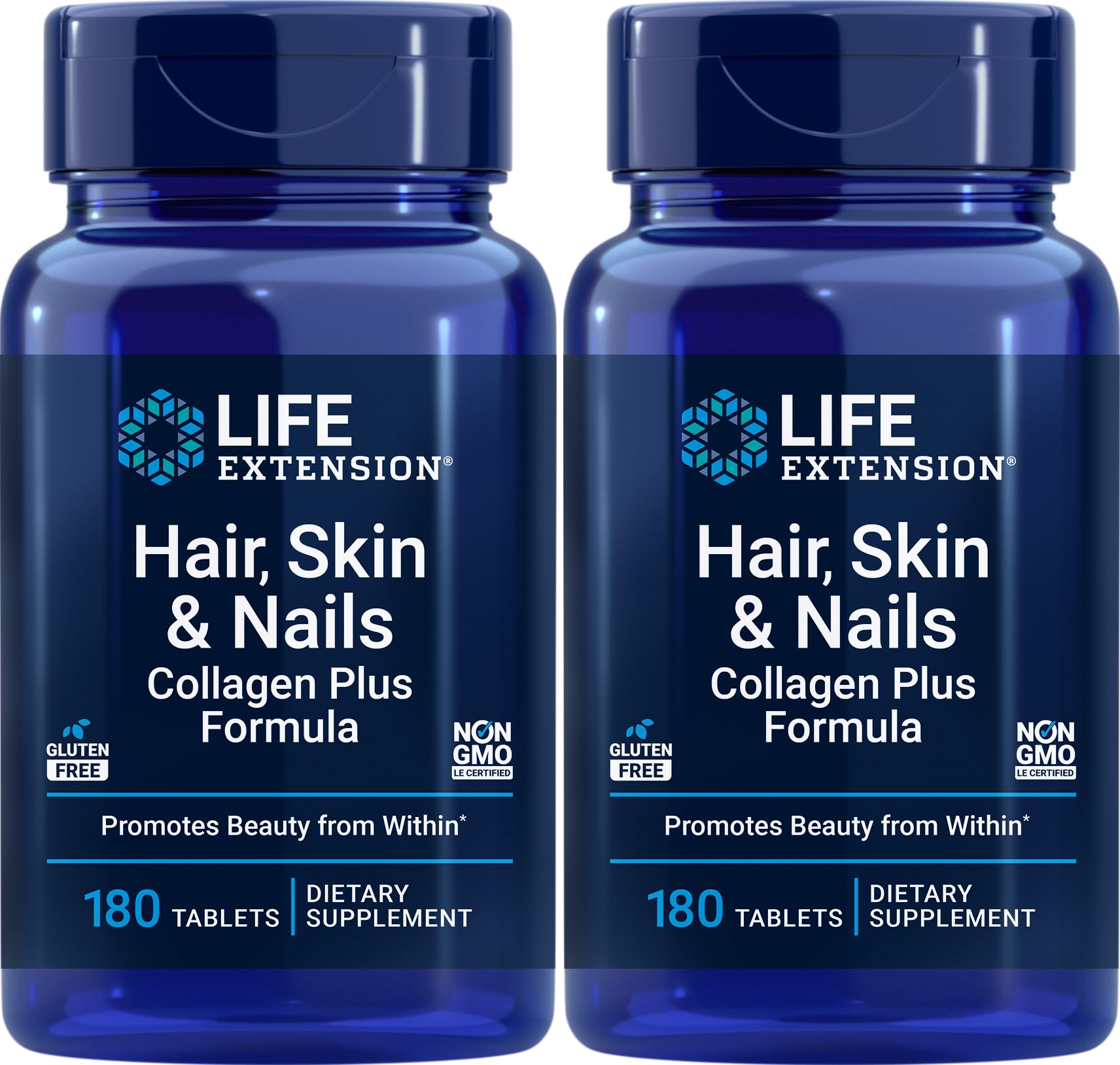 Life Extension Hair, Skin & Nails Collagen Plus Formula | 180 Tablets Pack of 2