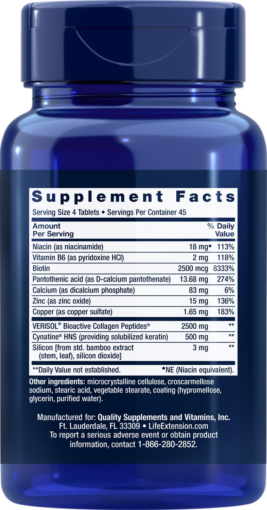 Life Extension Hair, Skin & Nails Collagen Plus Formula | 180 Tablets Pack of 2