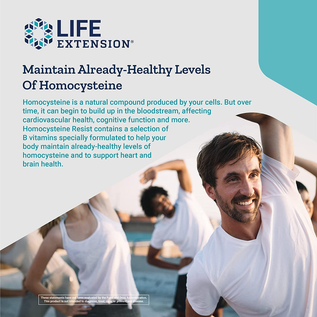 Life Extension Homocysteine Resist – 60 Vegetarian Capsules (Pack of 2) | Once-Daily B Vitamins + Folate, Gluten-Free