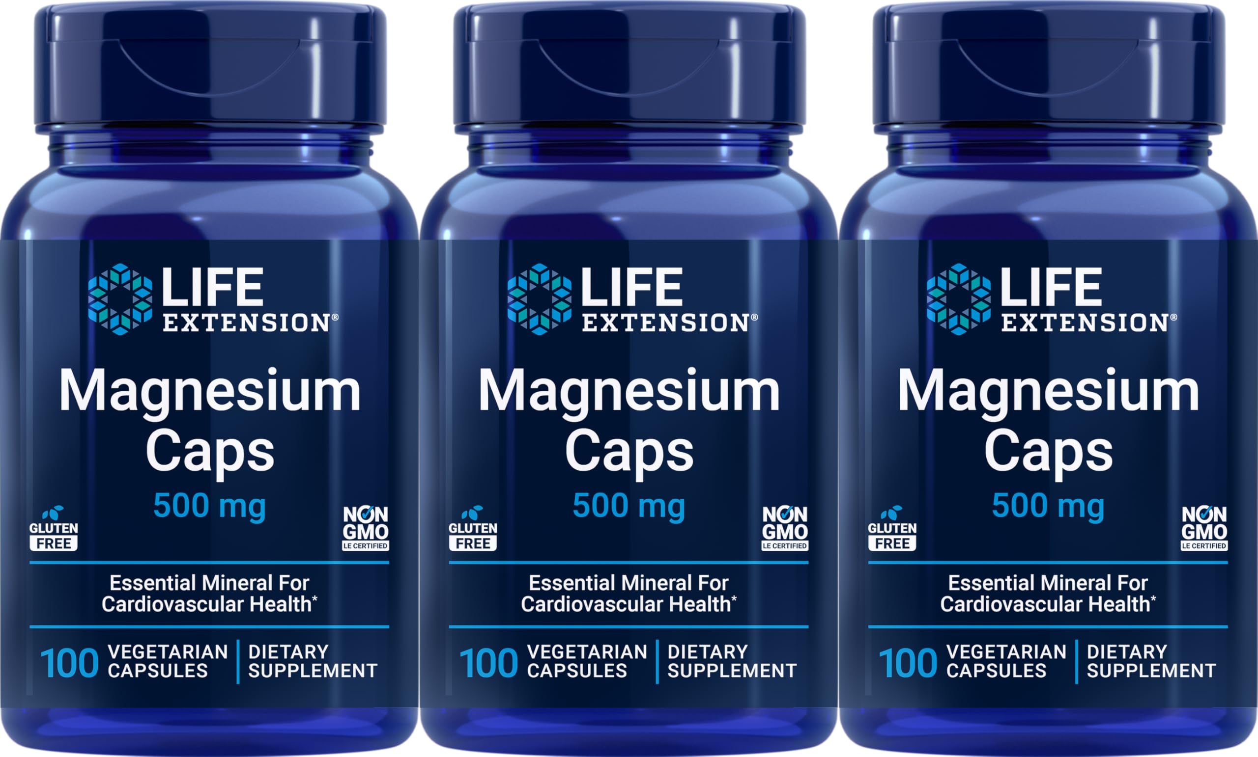 Life Extension Magnesium 500 mg – 100 Vegetarian Capsules (Pack of 3) | Non-GMO