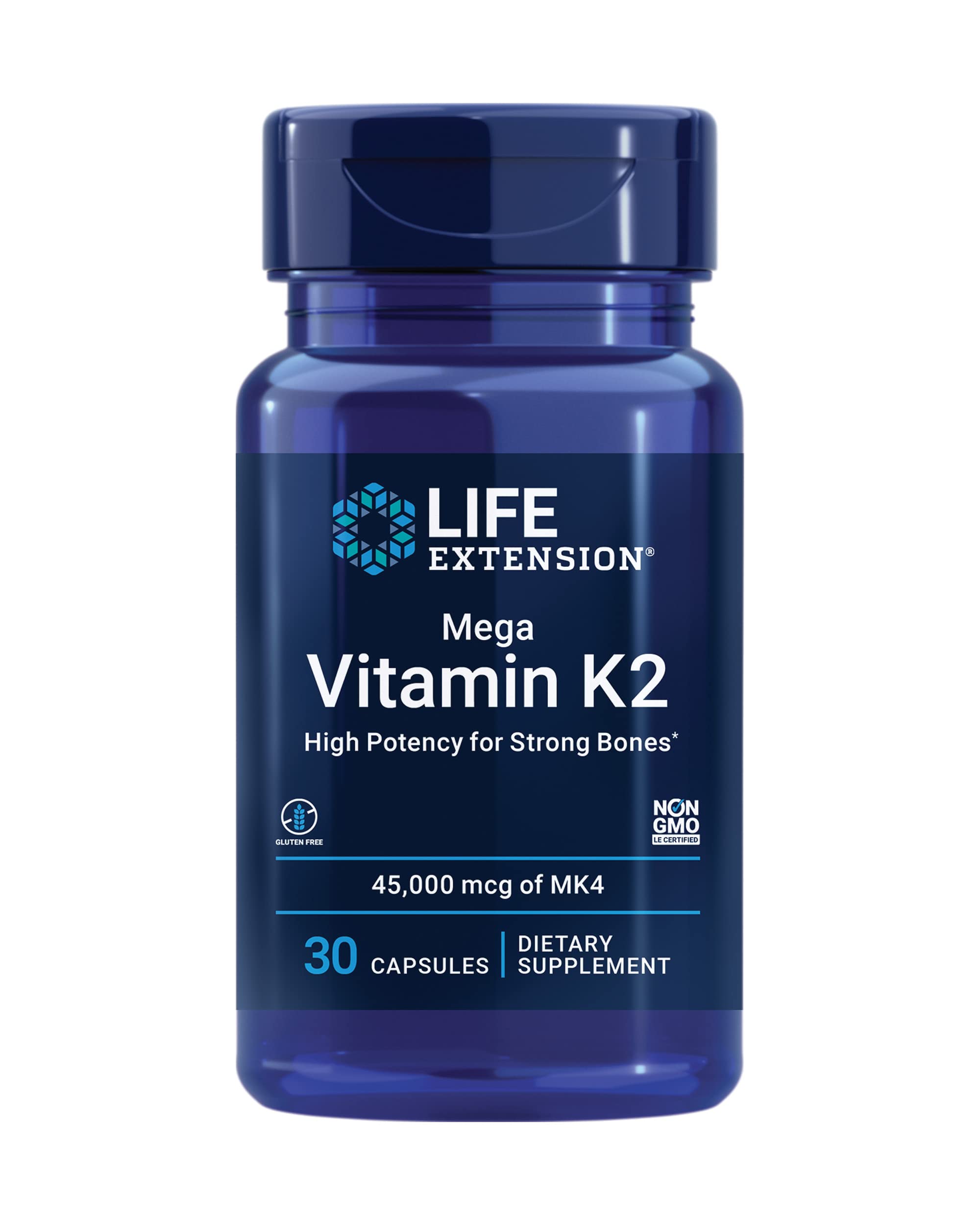 Life Extension Mega Vitamin K2 – 45 mg K2 for Strong Bones, 30 Capsules