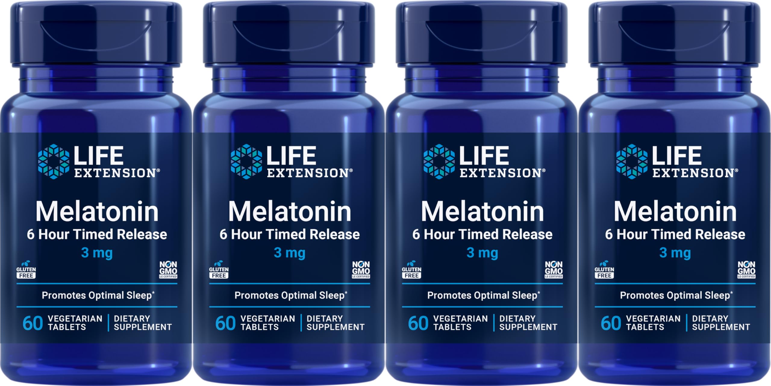 Life Extension Melatonin 6 Hour Timed Release 3 mg | 60 Vegetarian Tablets (Pack of 4) - Sleep Support