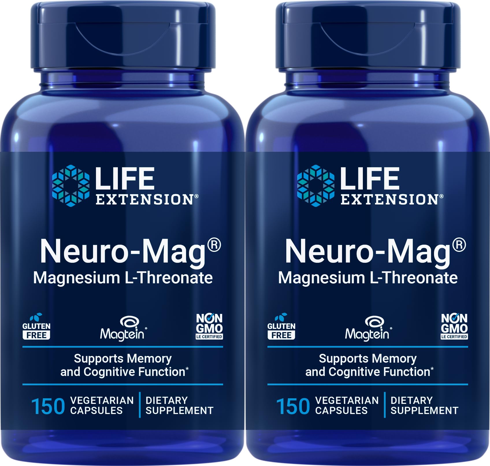 Life Extension Neuro-Mag 150 Vegetarian Capsules (Pack of 2) – Magnesium L-Threonate (Magtein) Supplement