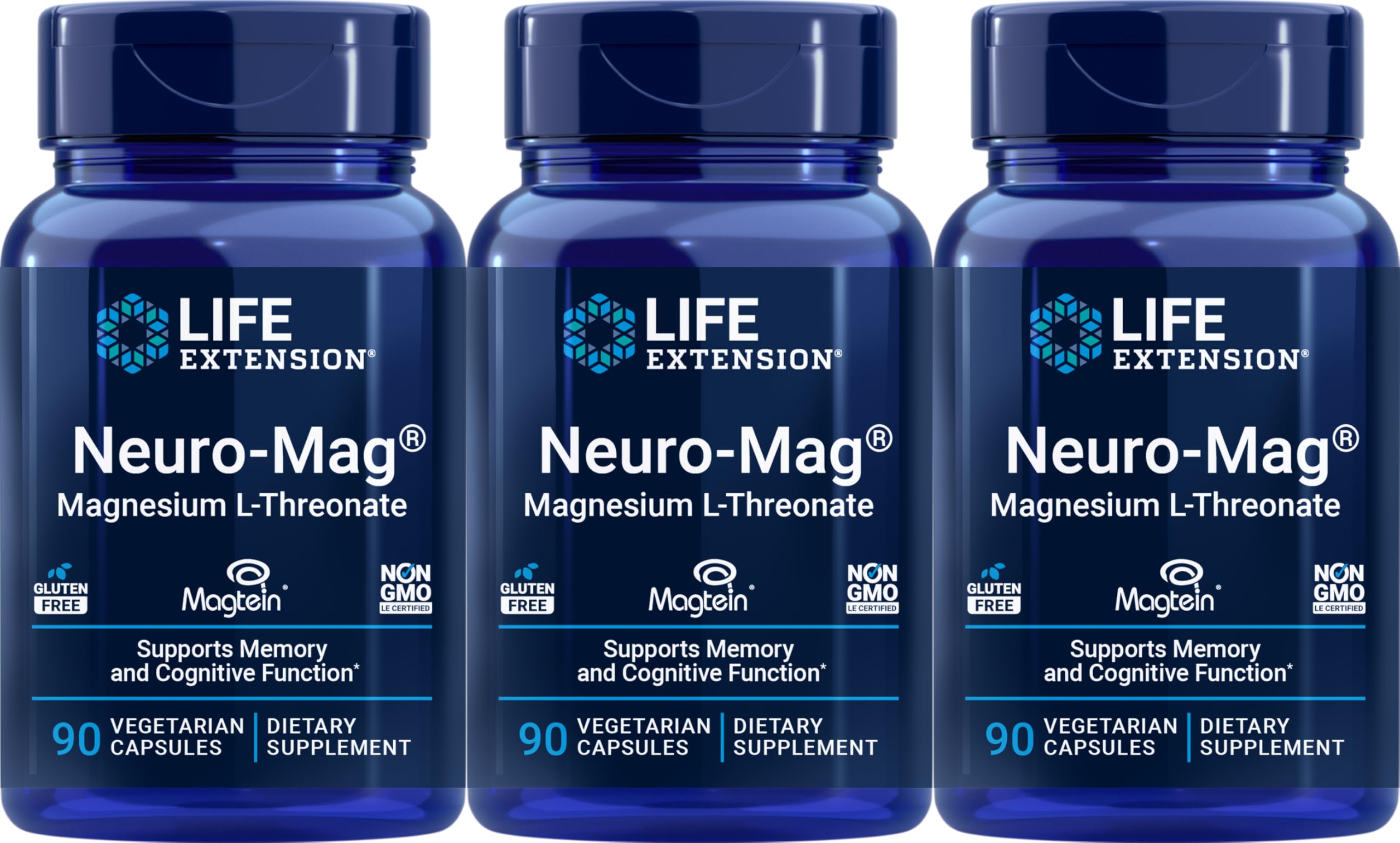 Life Extension Neuro-mag Magnesium L-threonate, 90 Count (Pack of 3)