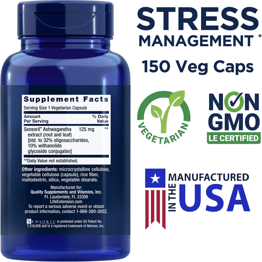 Life Extension Optimized Ashwagandha, 150 Veg Caps (Pack of 2) - Non-GMO, Gluten Free, Vegetarian Capsules