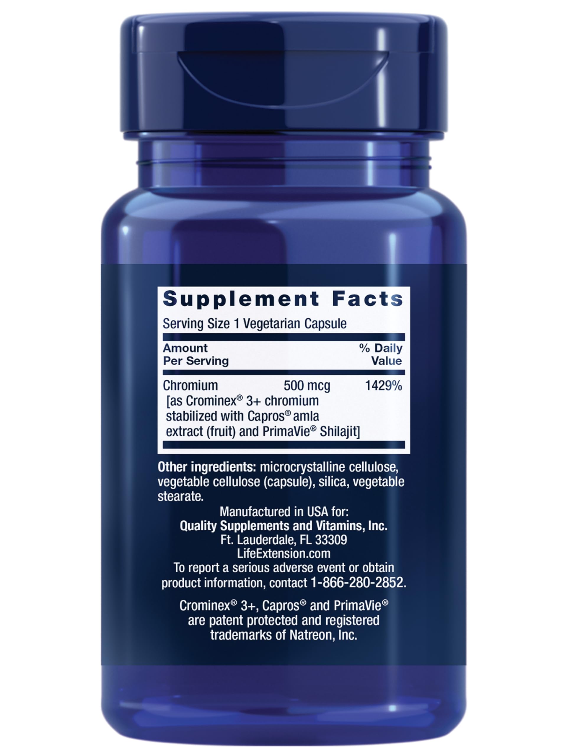 Life Extension Optimized Chromium Crominex3+ 500 mcg | Metabolism Support | Vegetarian, Gluten Free, Non-GMO