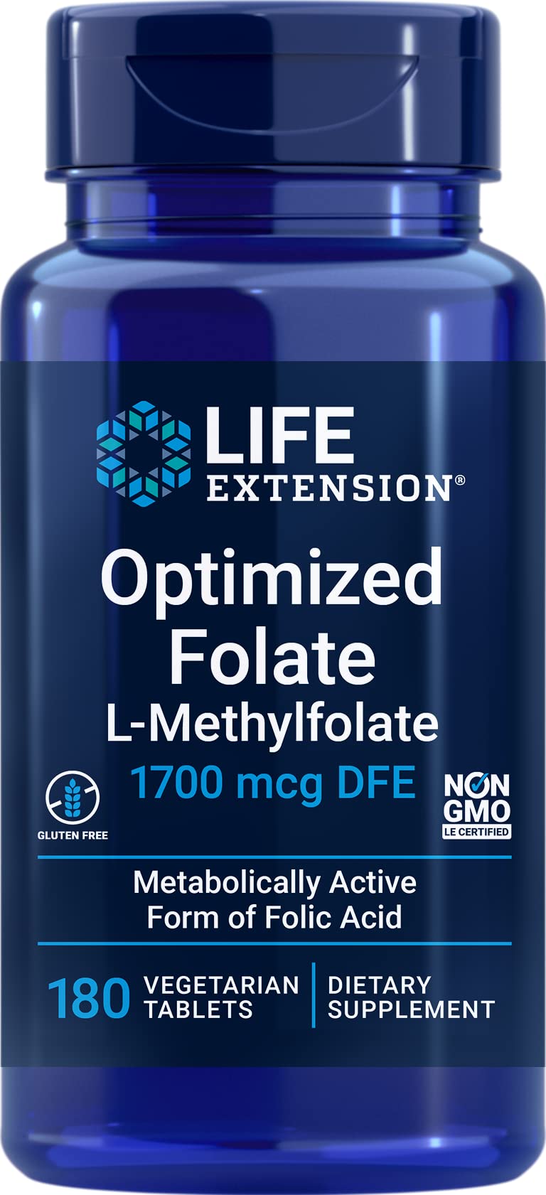 Life Extension Optimized Folate (L-Methylfolate) 1700 mcg DFE – 180 Veg Tablets