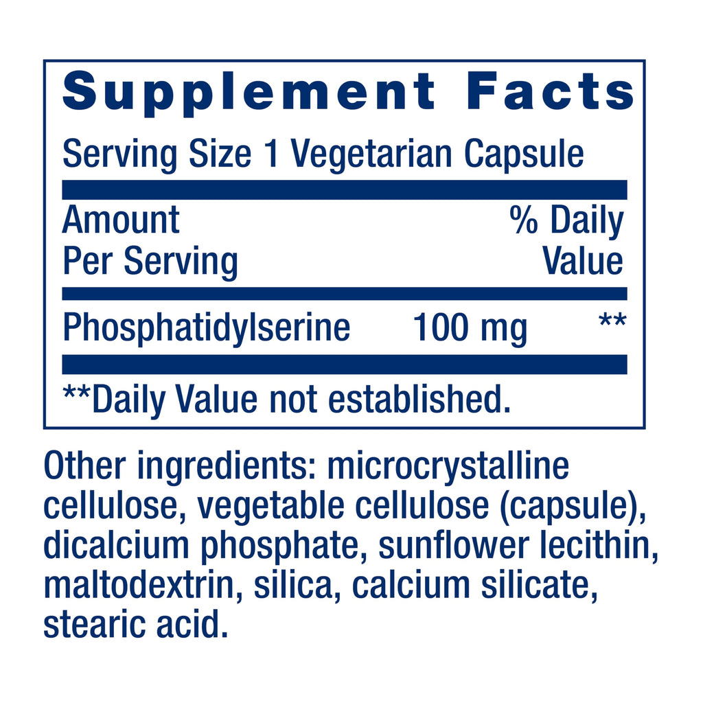 Life Extension PS Caps, phosphatidylserine, for Cognitive Performance, Gluten-Free, Non-GMO, Vegetarian, 100 Capsules