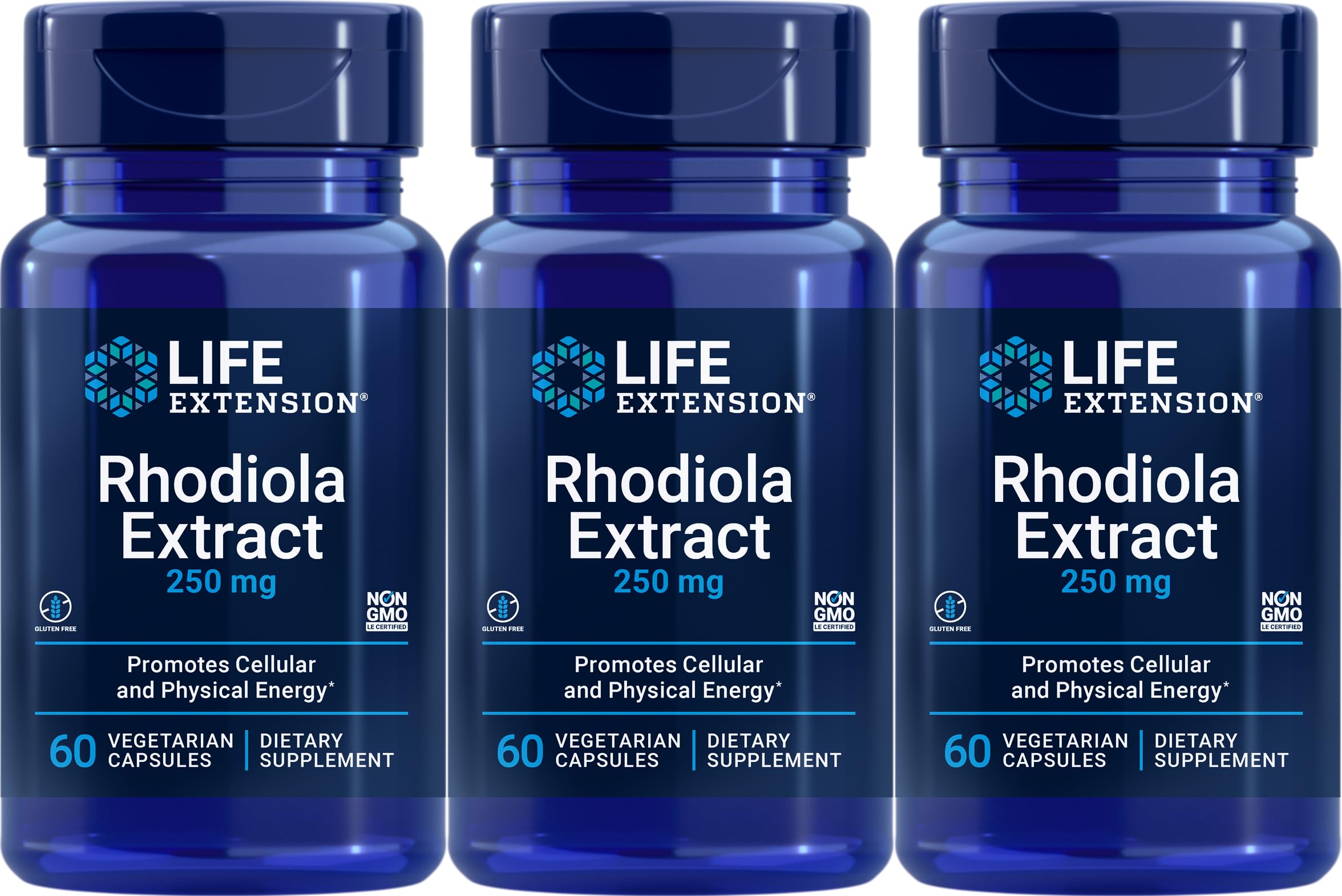 Life Extension Rhodiola Extract, 60 Vegetarian Capsules (Pack of 3) – 250 mg, 3% Rosavins