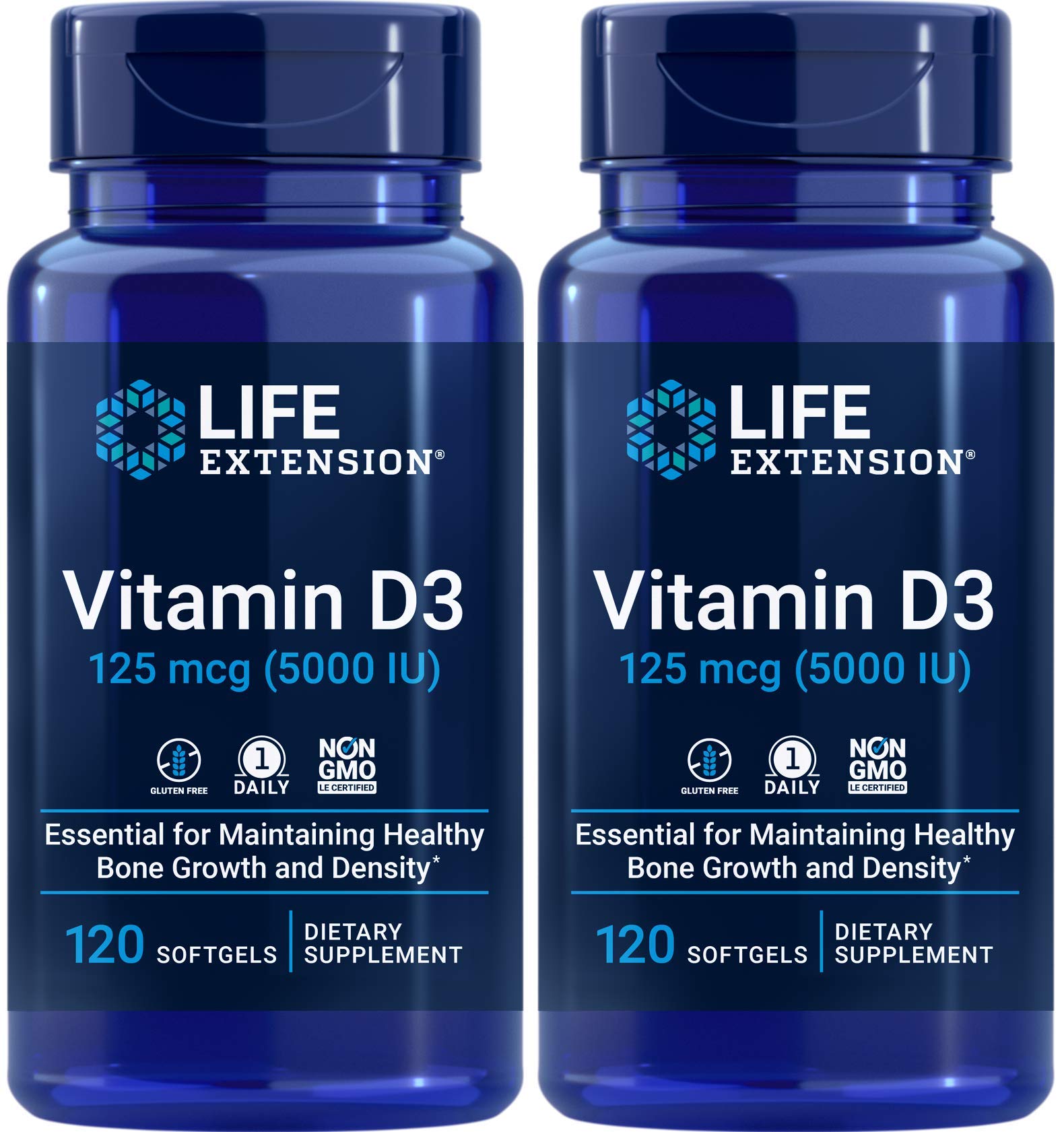 Life Extension Vitamin D3 5000 IU - 120 Softgels (Pack of 2)