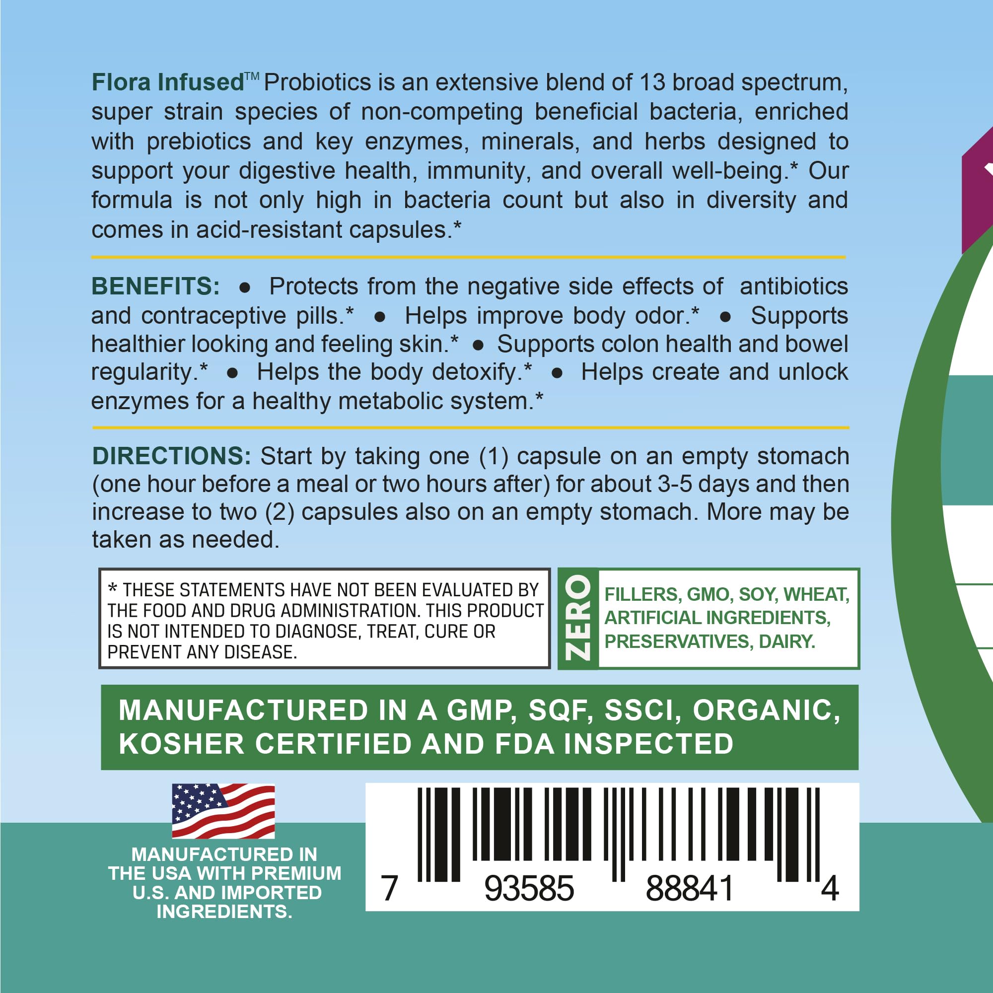 Life Infused Flora Infused Probiotics with Prebiotics - 50 Billion CFU, 13 Strains, Enzyme Blend - Vegan - 60 Capsules