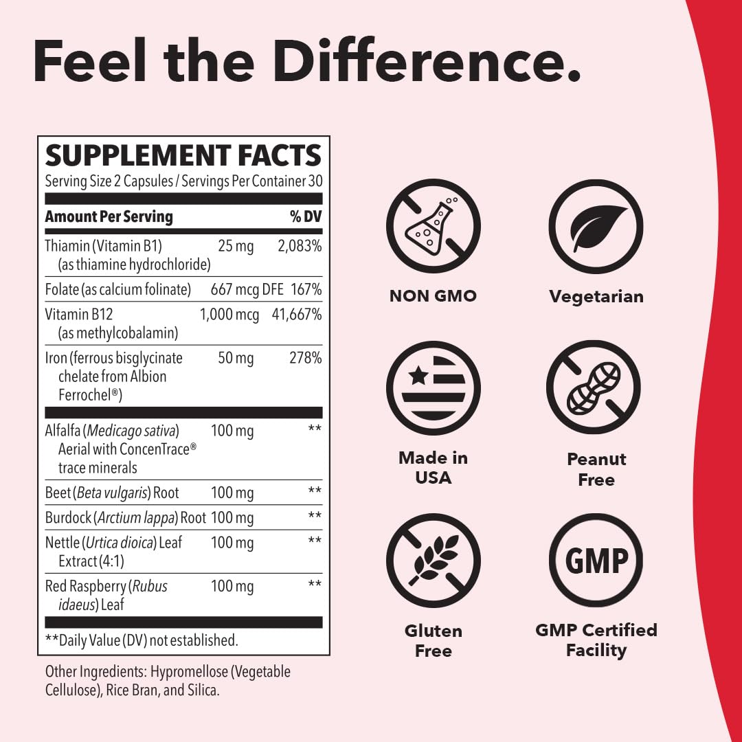 LifeSeasons Blood Nourish-R - Iron Deficiency Supplement - Supports Anemia, Fatigue, Paleness & Dizziness - 60 Capsules