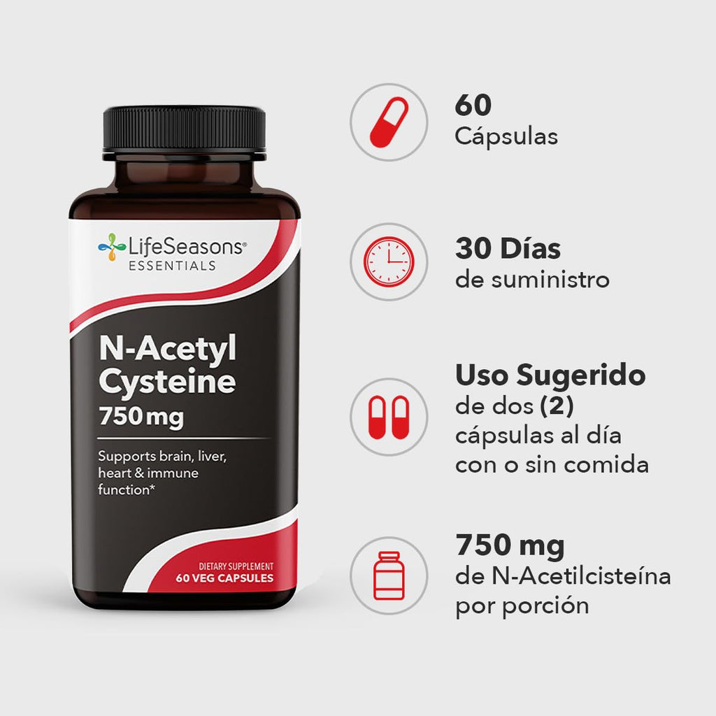 LifeSeasons NAC – N-Acetyl Cysteine for Brain, Liver, Heart & Immunity | 60 Caps