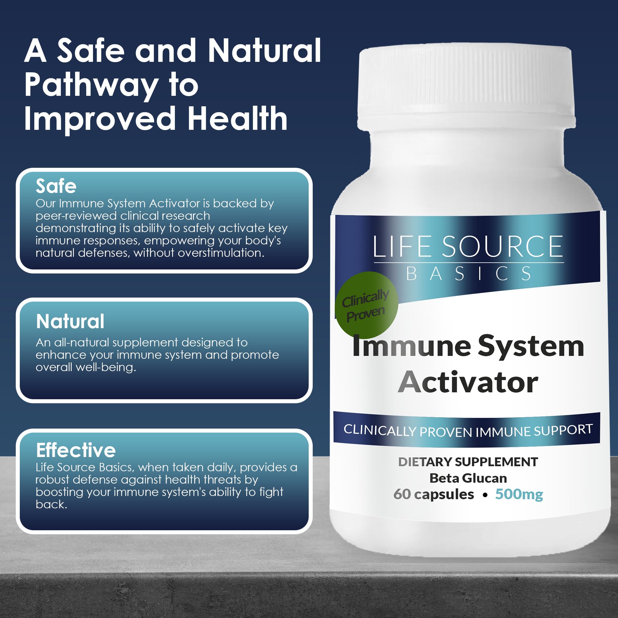 Life Source Basics Immune Support Activator - Beta-Glucan 60 Caps | Non-GMO & Vegan