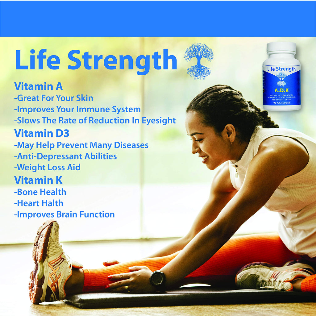 LifeStrength ADK Supplement (90 CT) – A1, D3 & K2 (MK7) for Bone & Immune Health – Pack of 2