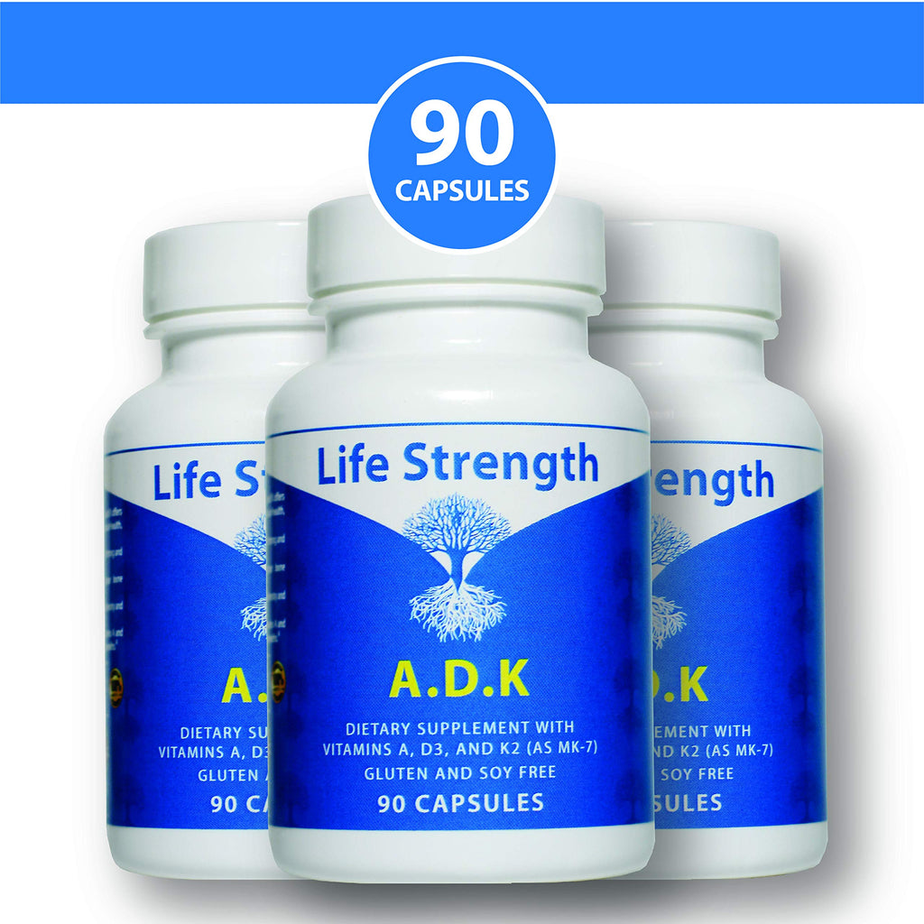 LifeStrength ADK Supplement (90 CT) – A1, D3 & K2 (MK7) for Bone & Immune Health – Pack of 2