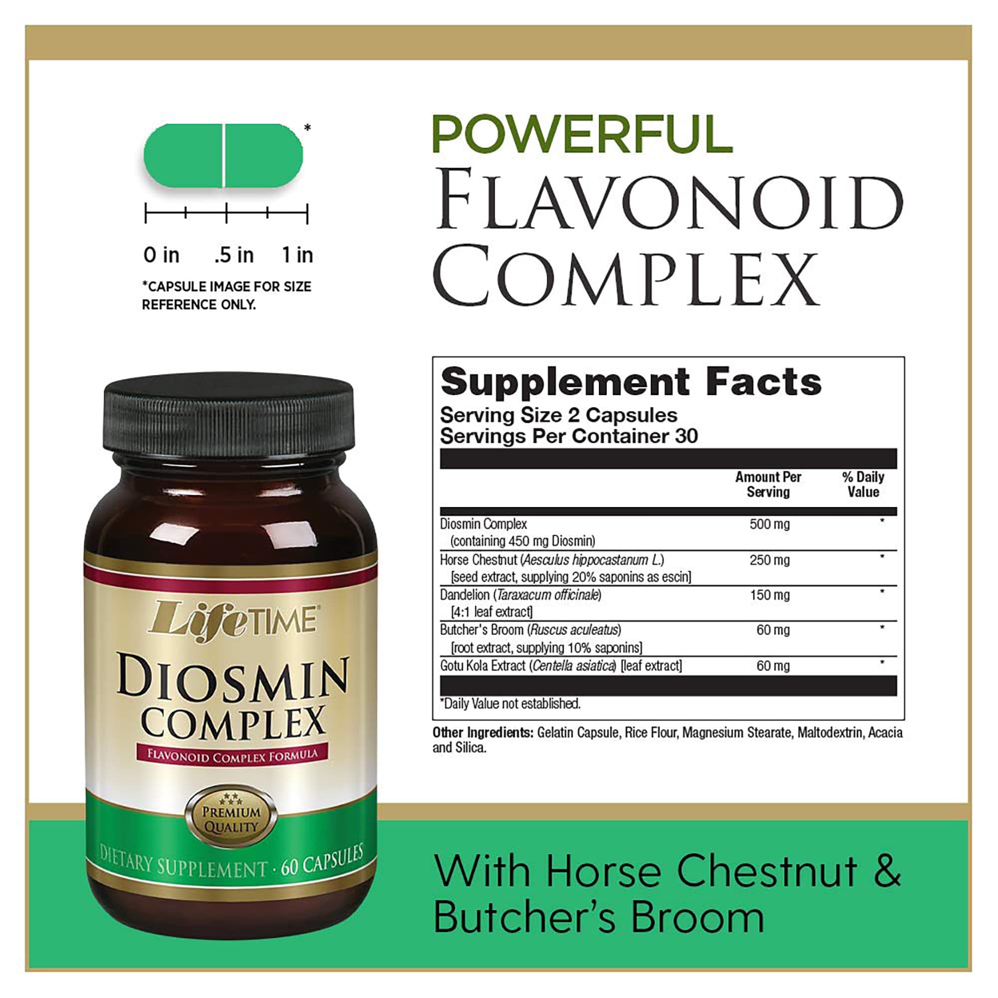LifeTime Vein Support Diosmin Complex - 450 mg Diosmin, Horse Chestnut & Butcher's Broom, 60 Caps