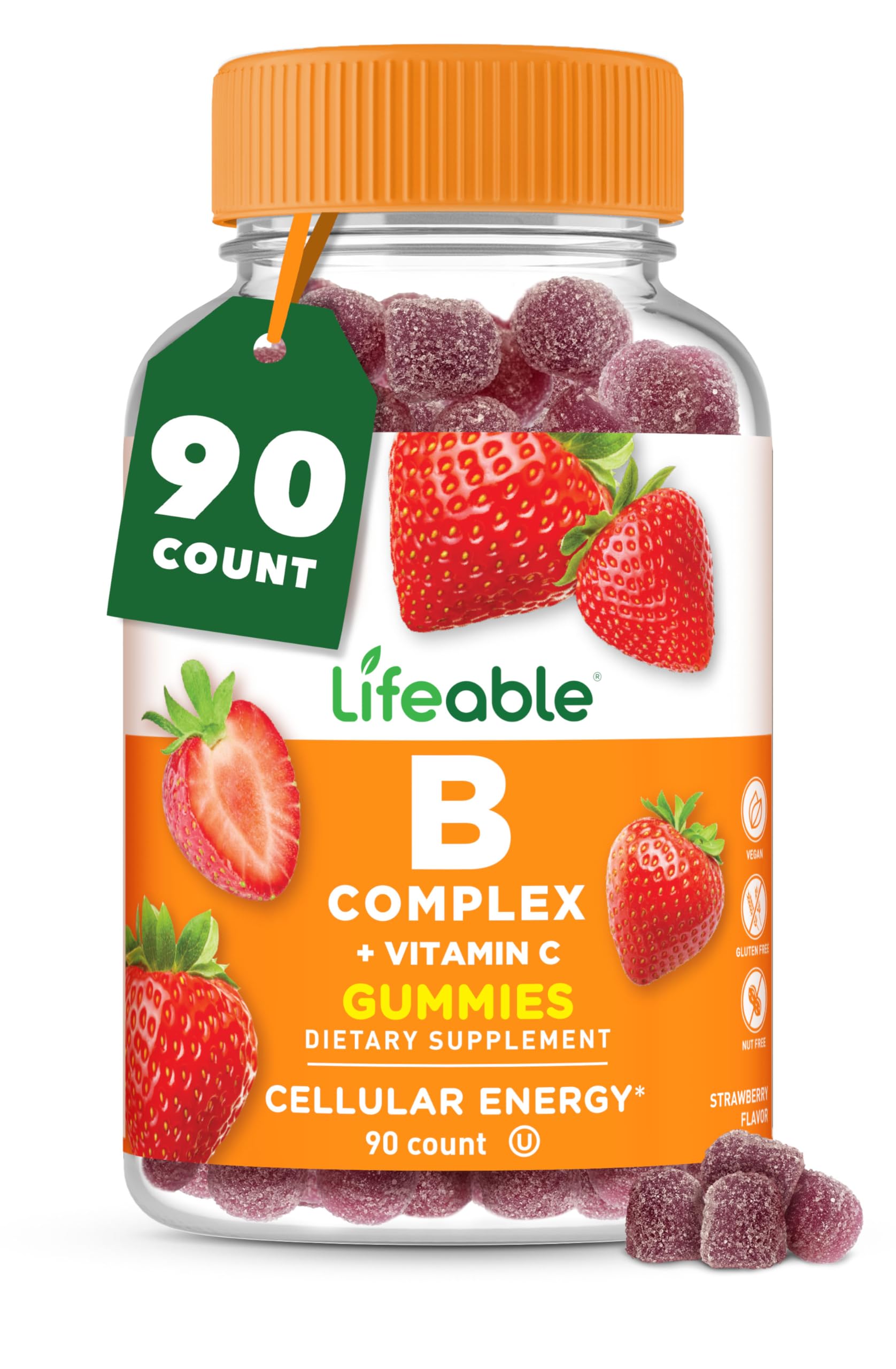 Lifeable Vitamin B Complex Gummies for Adults – Energy & Nervous System Support | Vegan (90 Gummies)