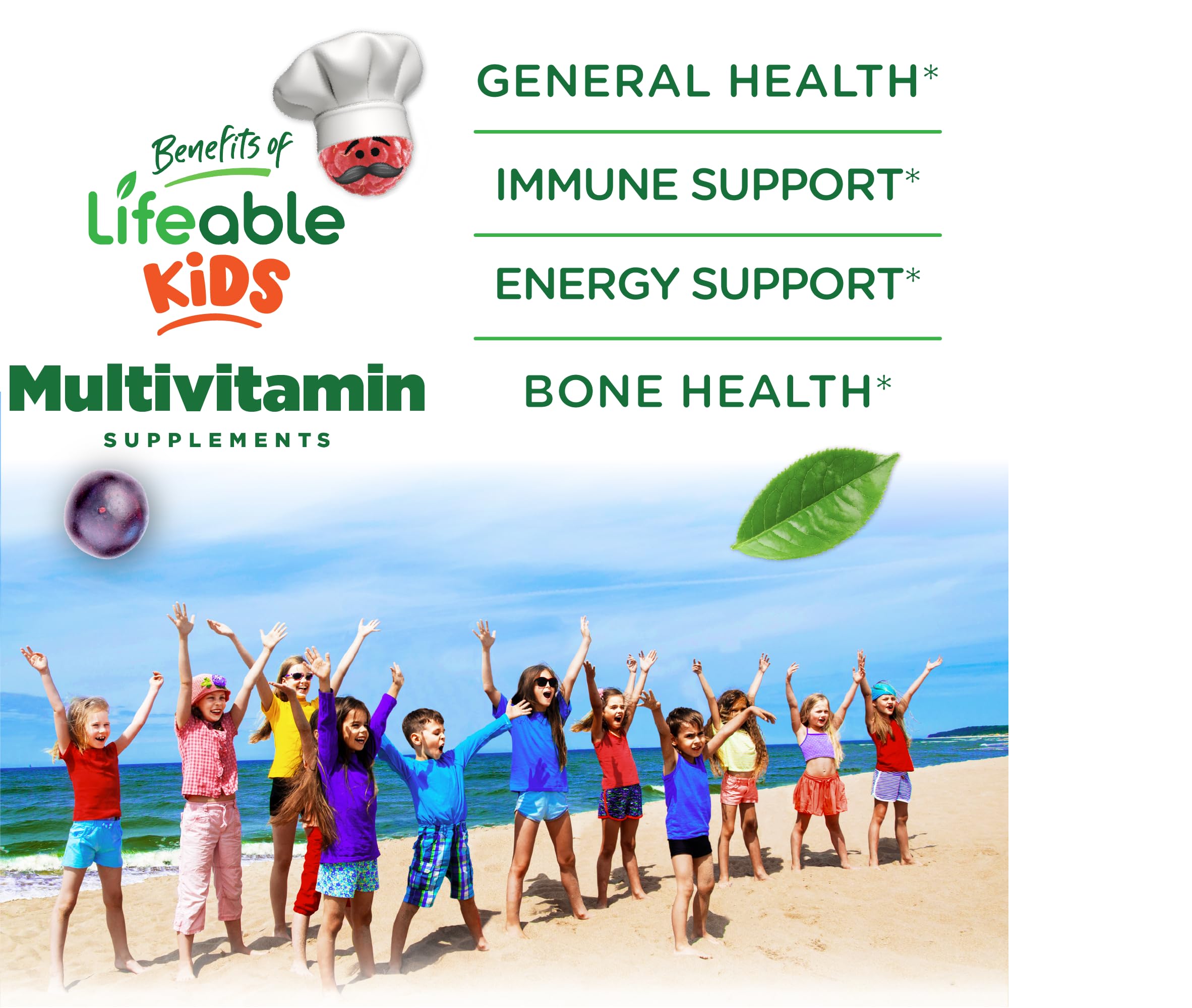 Lifeable Kids Multivitamin Chewables with Iron – Vegetarian & Gluten Free – 150 Count