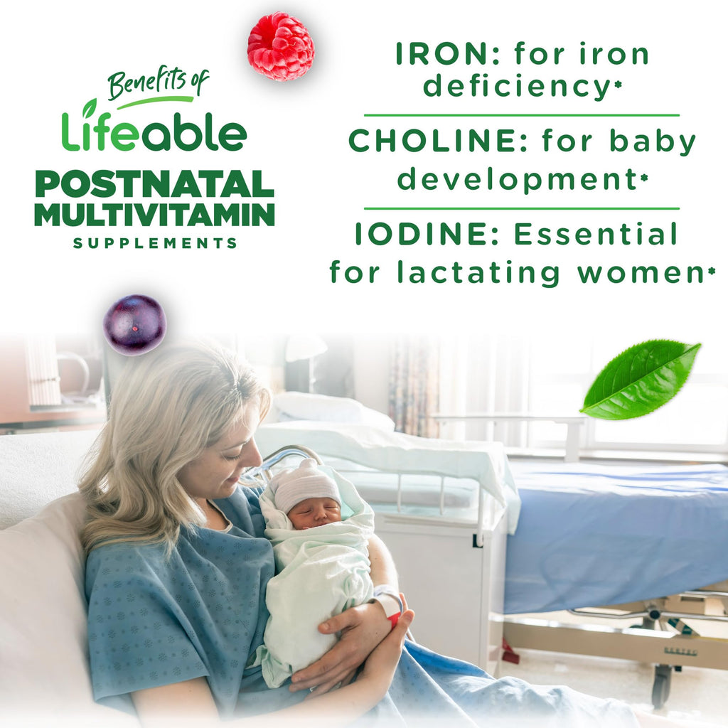 Lifeable Postnatal Multivitamin with Iron, Choline & Iodine – 90 Gummies | Lactation Support