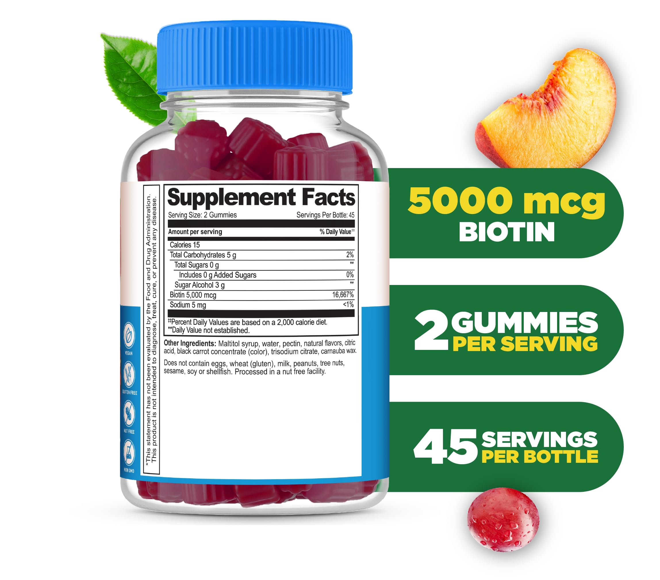 Lifeable Sugar Free Biotin Gummies 5000mcg | Hair, Skin & Nails | 90 Gummies