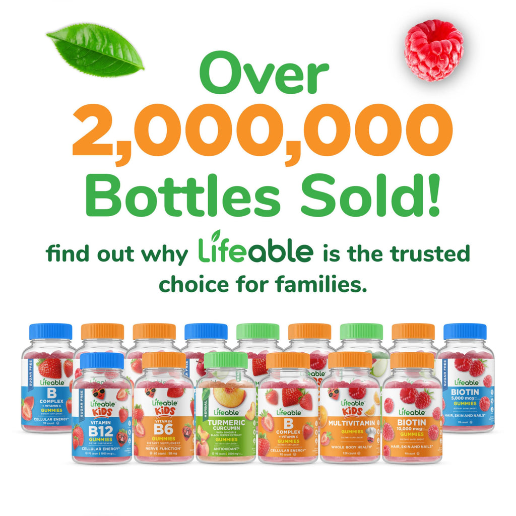 Lifeable Teens Biotin 10000mcg Gummies | Vegan B7 for Hair, Skin & Nails | 90 Gummies