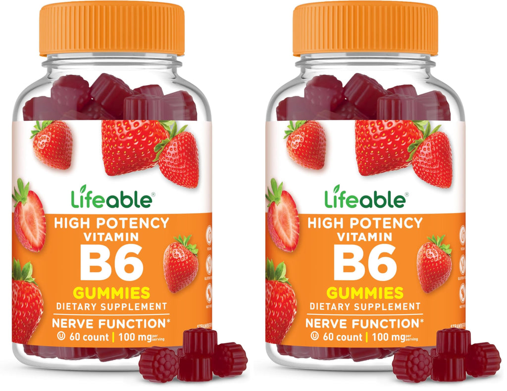 Lifeable Vitamin B6 Gummies 100mg – Vegan Nerve Support | 60 Gummies (Pack of 2)