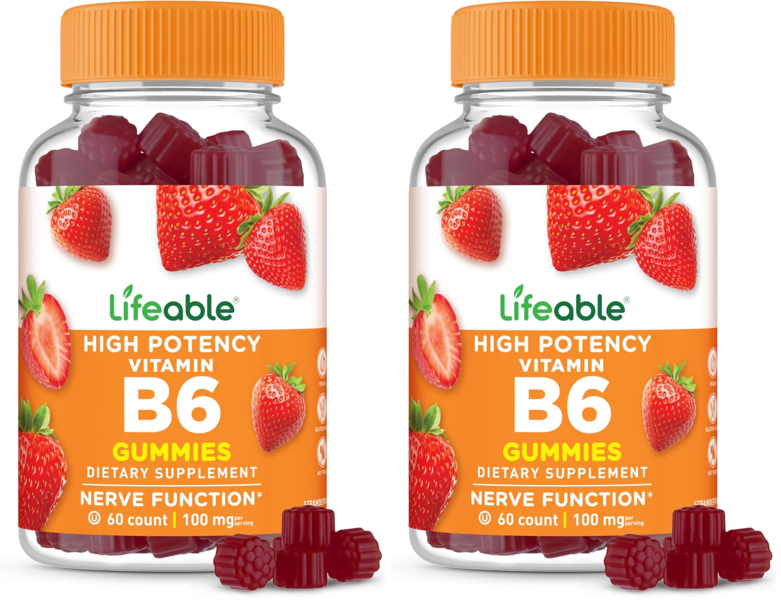 Lifeable Vitamin B6 Gummies 100mg – Vegan Nerve Support | 60 Gummies (Pack of 2)
