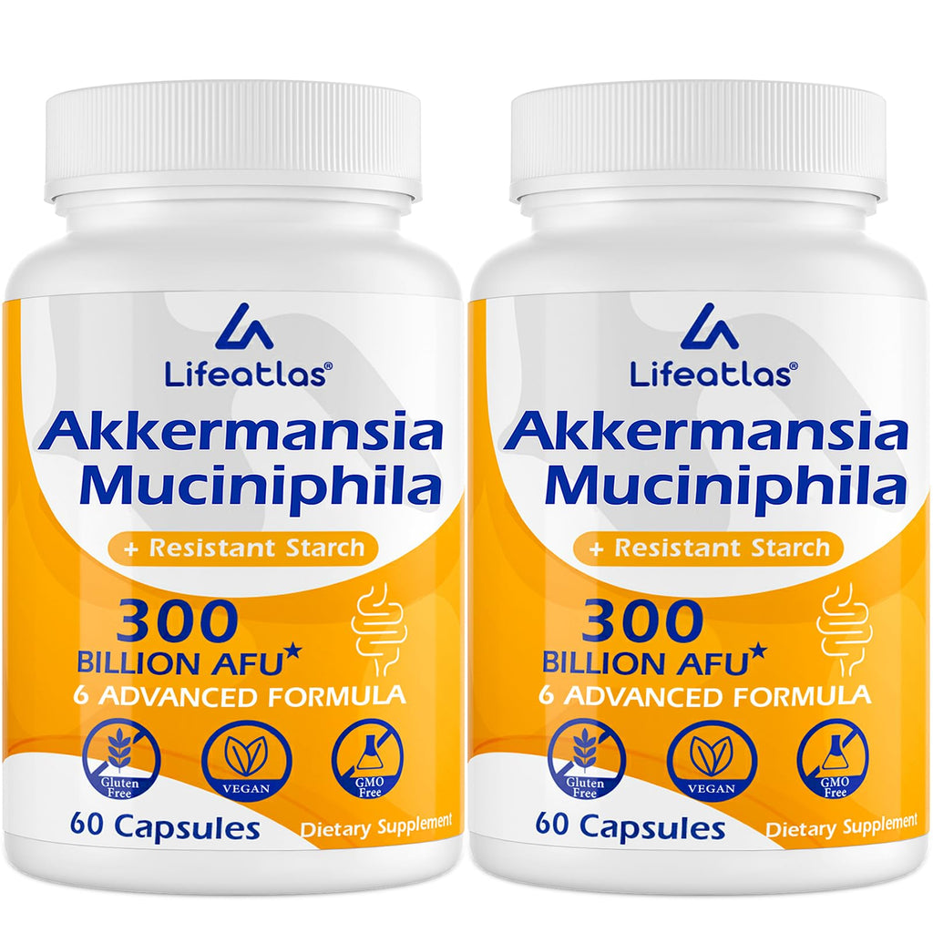 Lifeatlas Akkermansia Probiotic — 300 Billion AFU, 6-in-1 Gut Health, 120 Caps