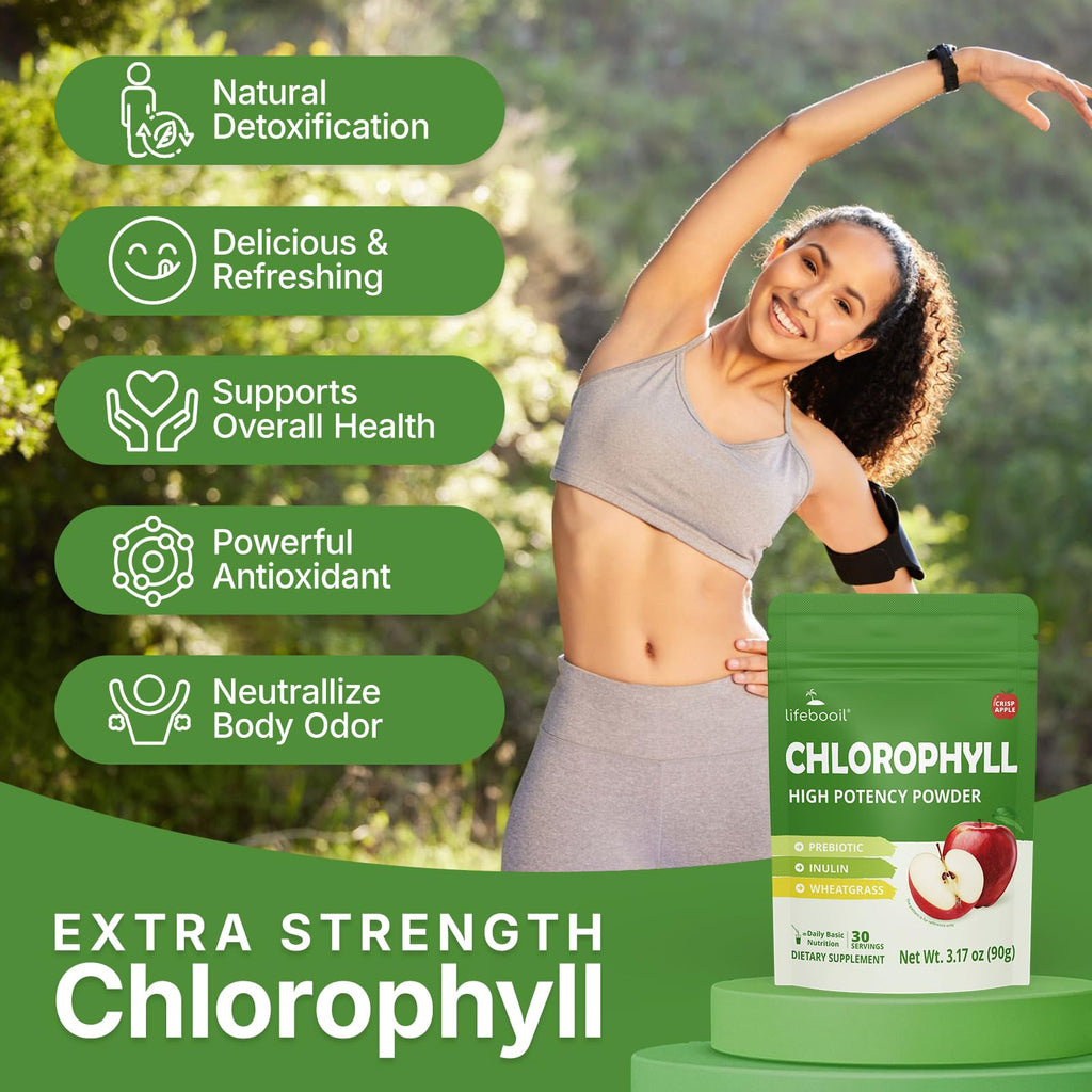 Lifebooil Chlorophyll Powder 120mg – Alkalization, Gut Health & Clean Energy (30 Servings)