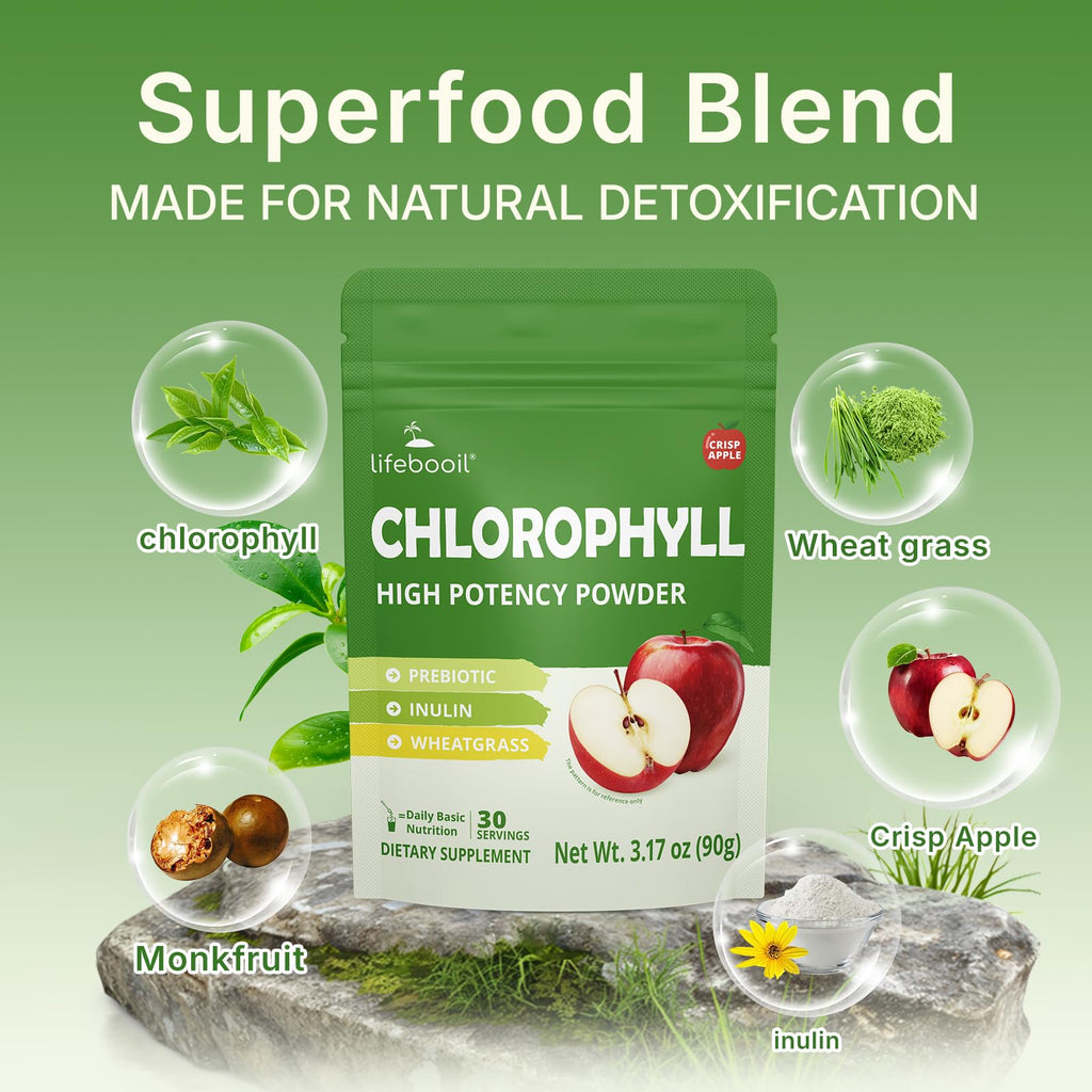 Lifebooil Chlorophyll Powder 120mg – Alkalization, Gut Health & Clean Energy (30 Servings)