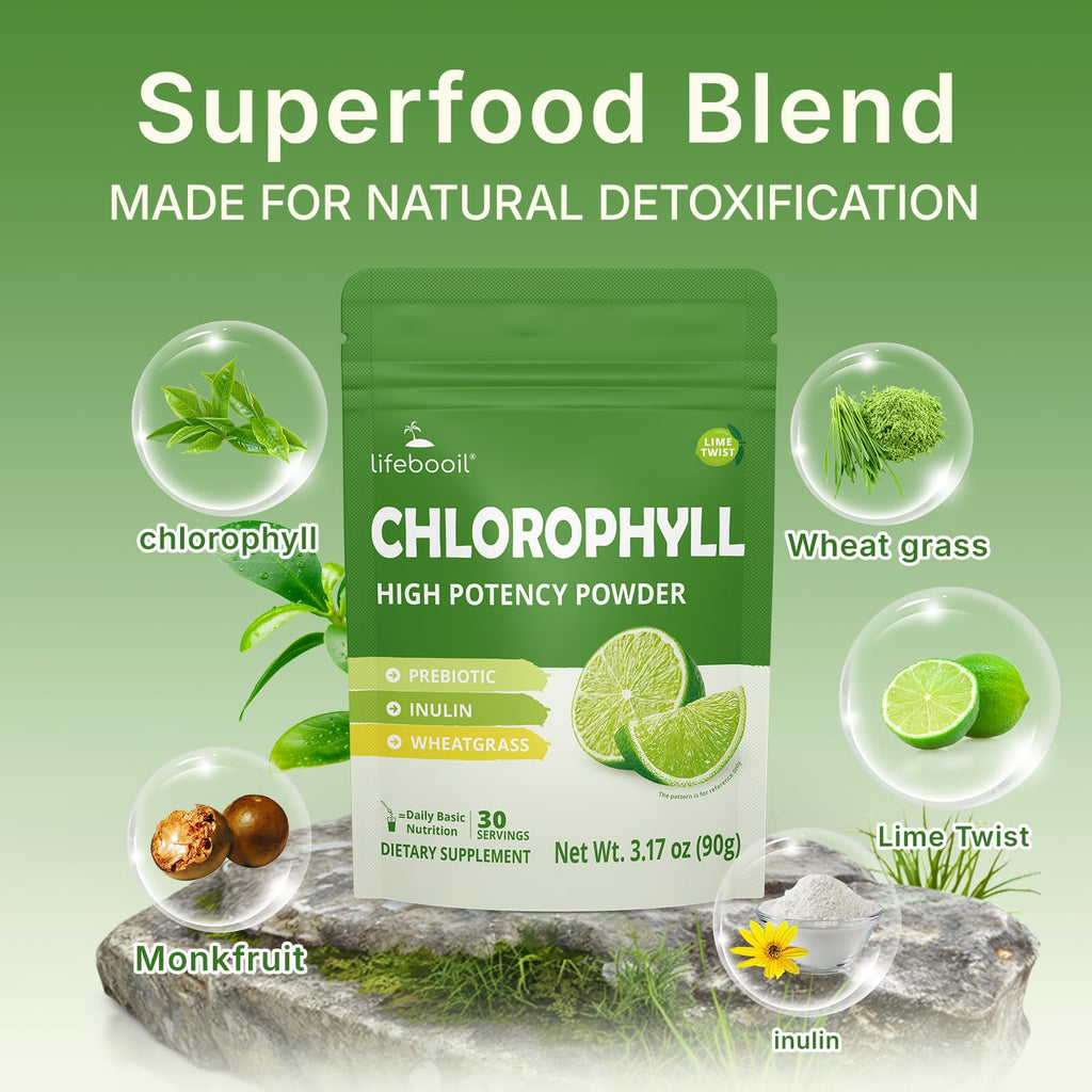 Lifebooil Chlorophyll Powder 120mg – Lime Twist | Supports Alkalization, Gut Health & Clean Energy – 30 Servings