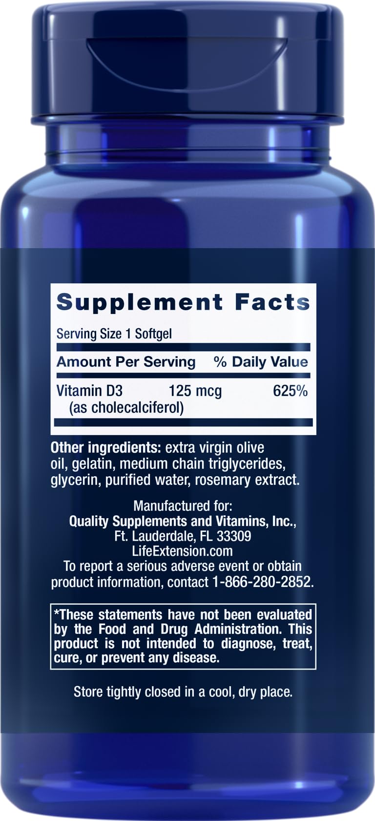Life Extension Vitamin D3 5000 IU | 120 Softgels (125 mcg)