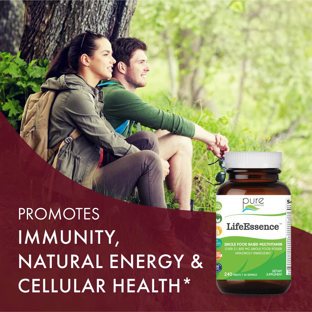 PURE ESSENCE LABS LifeEssence Multivitamin for Women & Men | Natural Herbal Vitamin D3, B12, Biotin (120 Tablets)