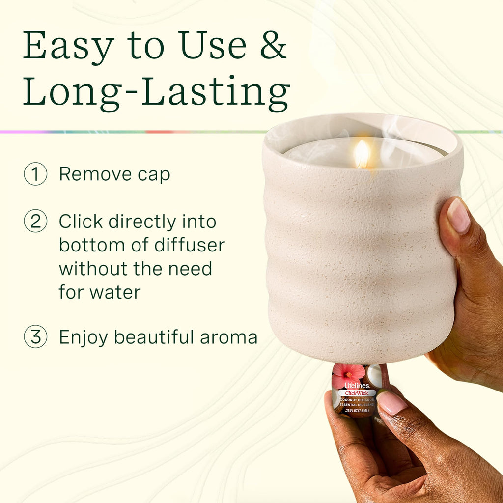 Lifelines Flameless Candle Diffuser with 2 ClickWick Blends – Cordless Waterless Aromatherapy Cream Bubble