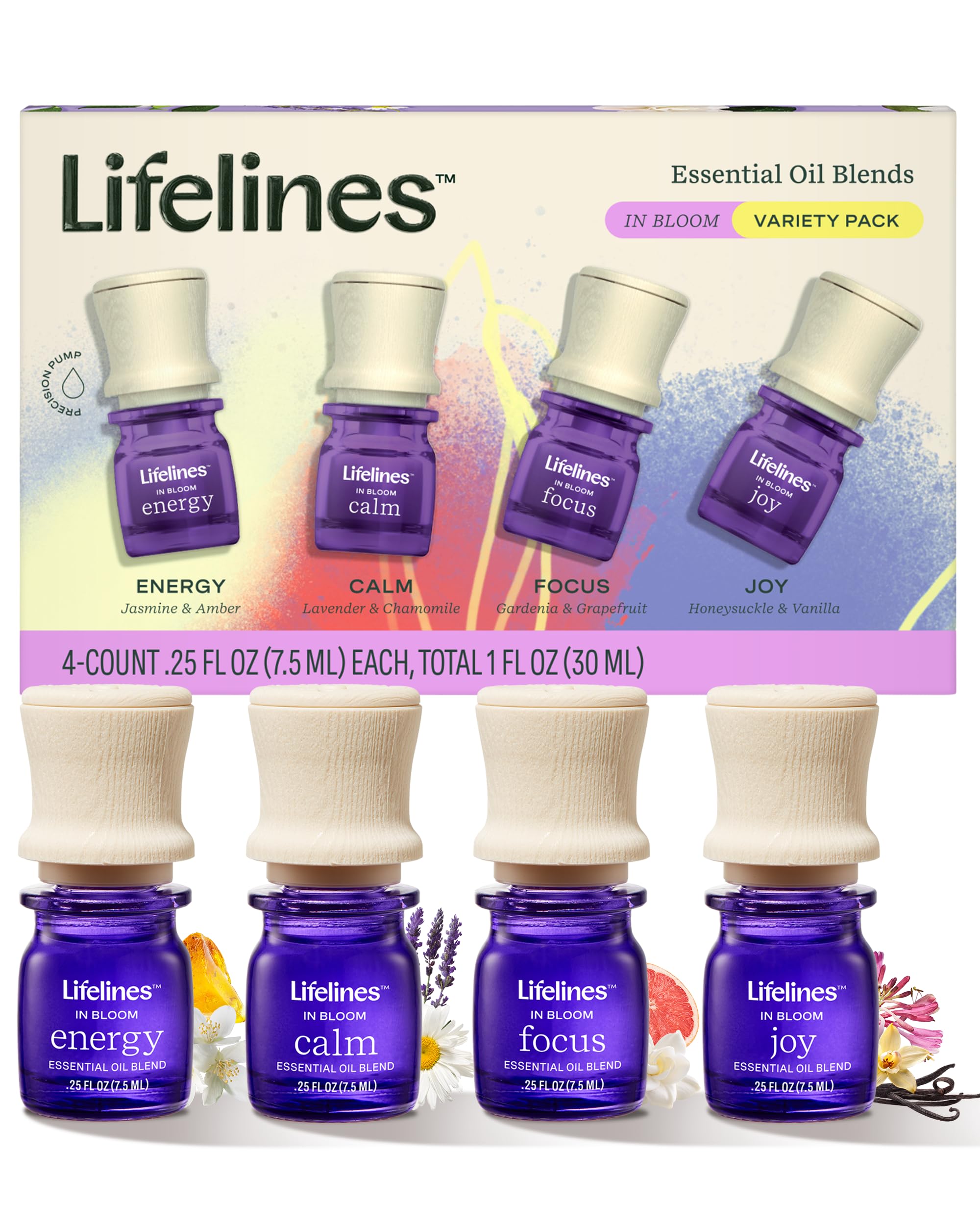 Lifelines Essential Oil Blends 4-Pack In Bloom – Joy, Calm, Focus & Energy