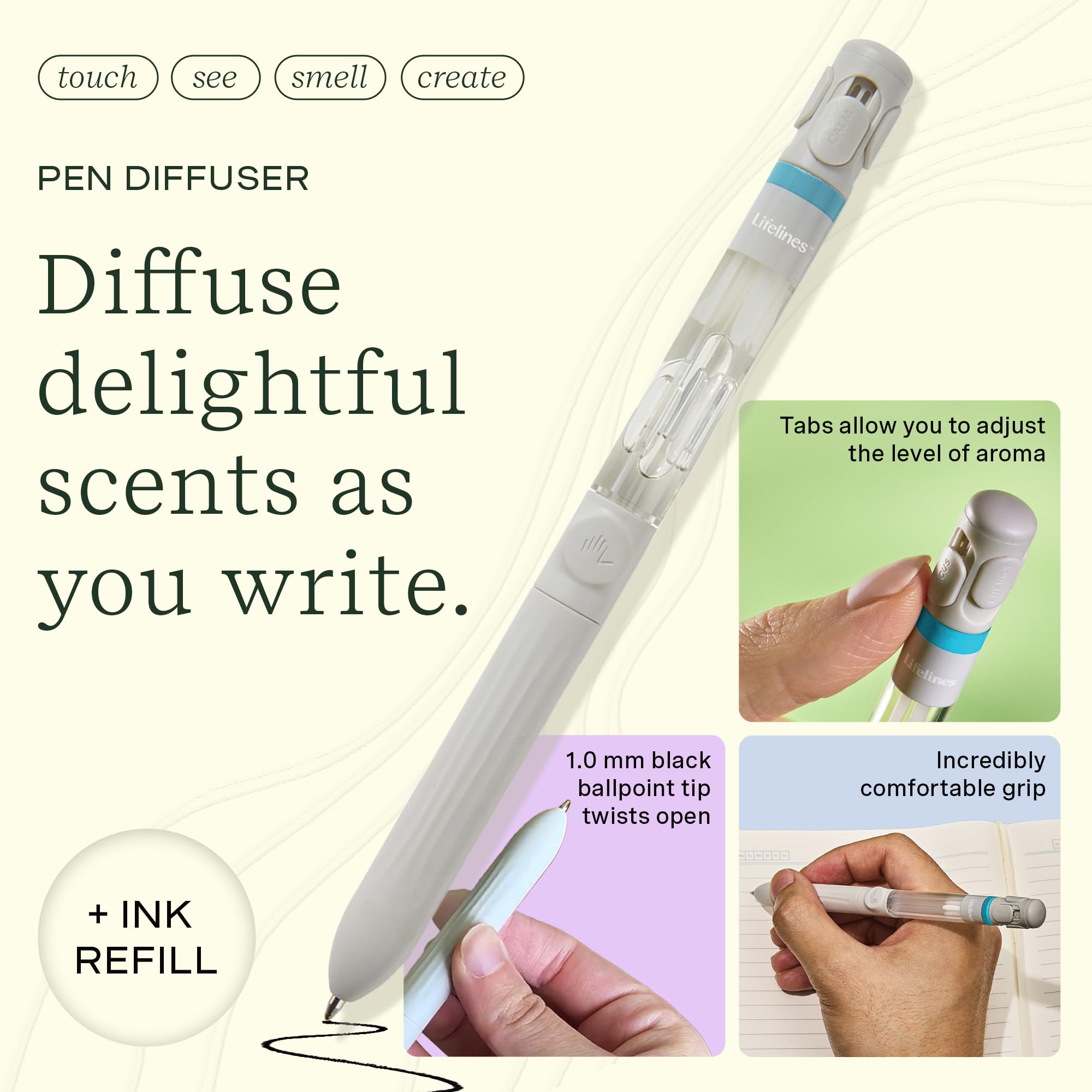 Lifelines Pen Diffuser – Crisp Mountain Air | 1mm Black Ballpoint Pen with Scented Essential Oil Blends
